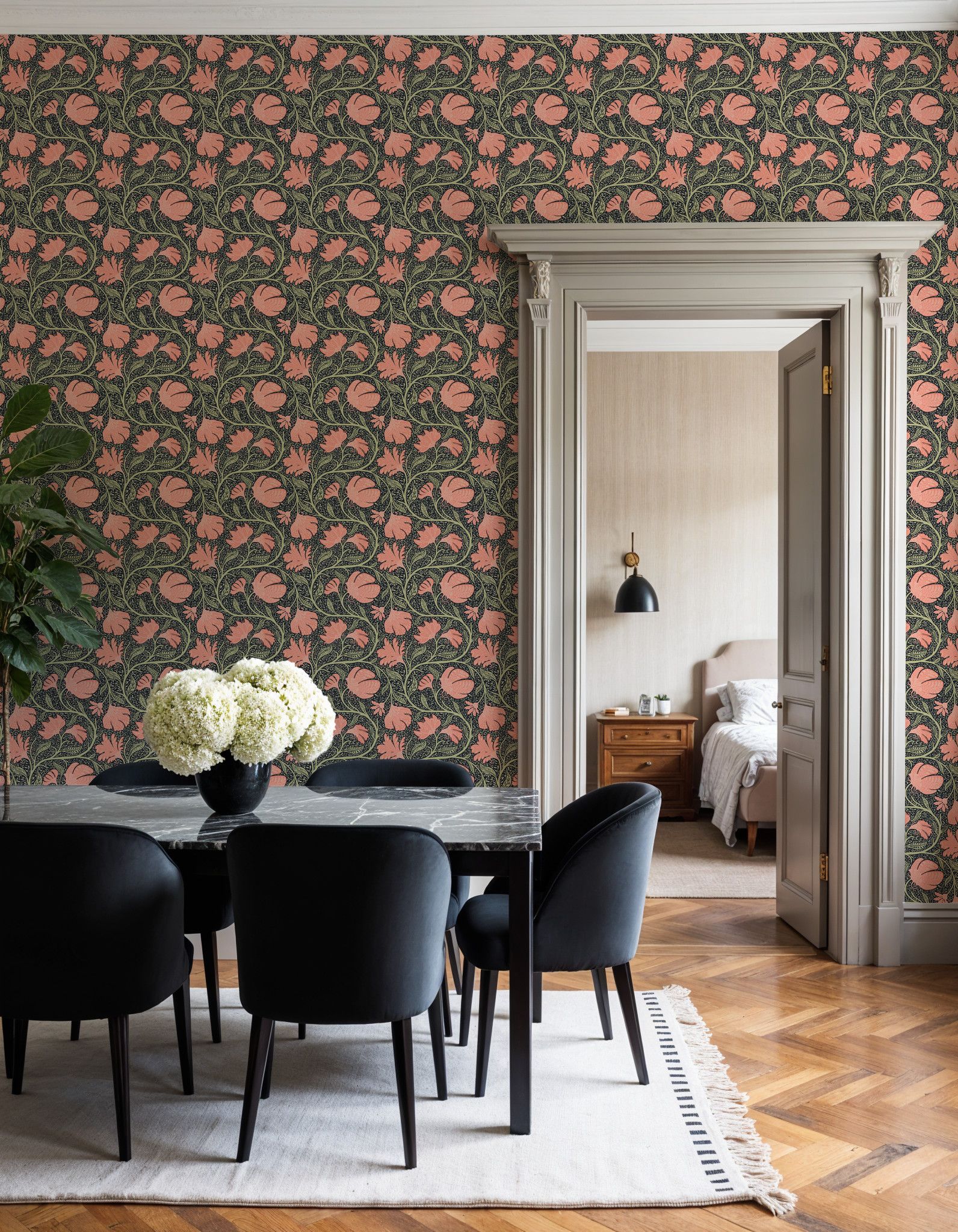Indial Floral, Peach on Midnight