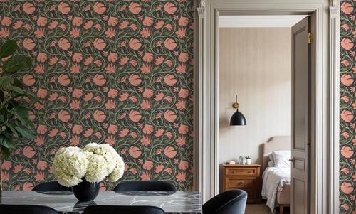 Indial Floral, Peach on Midnight