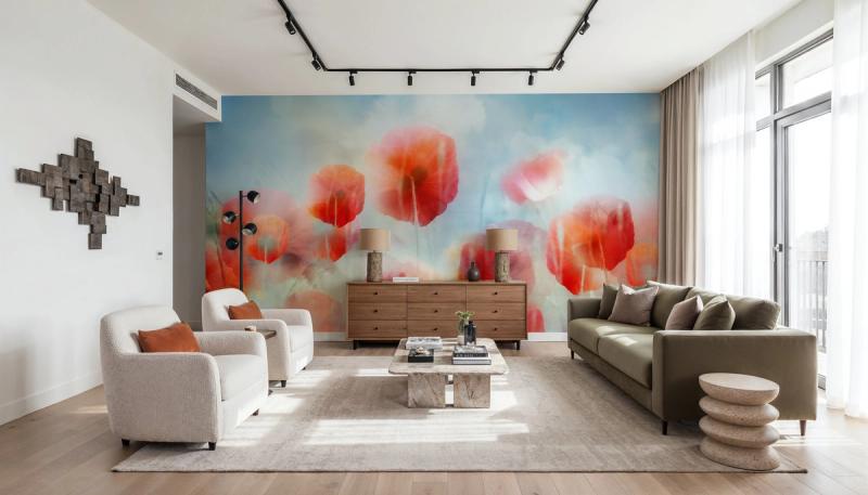 Poppies in a Field mural 100% PVC-fri och giftfri