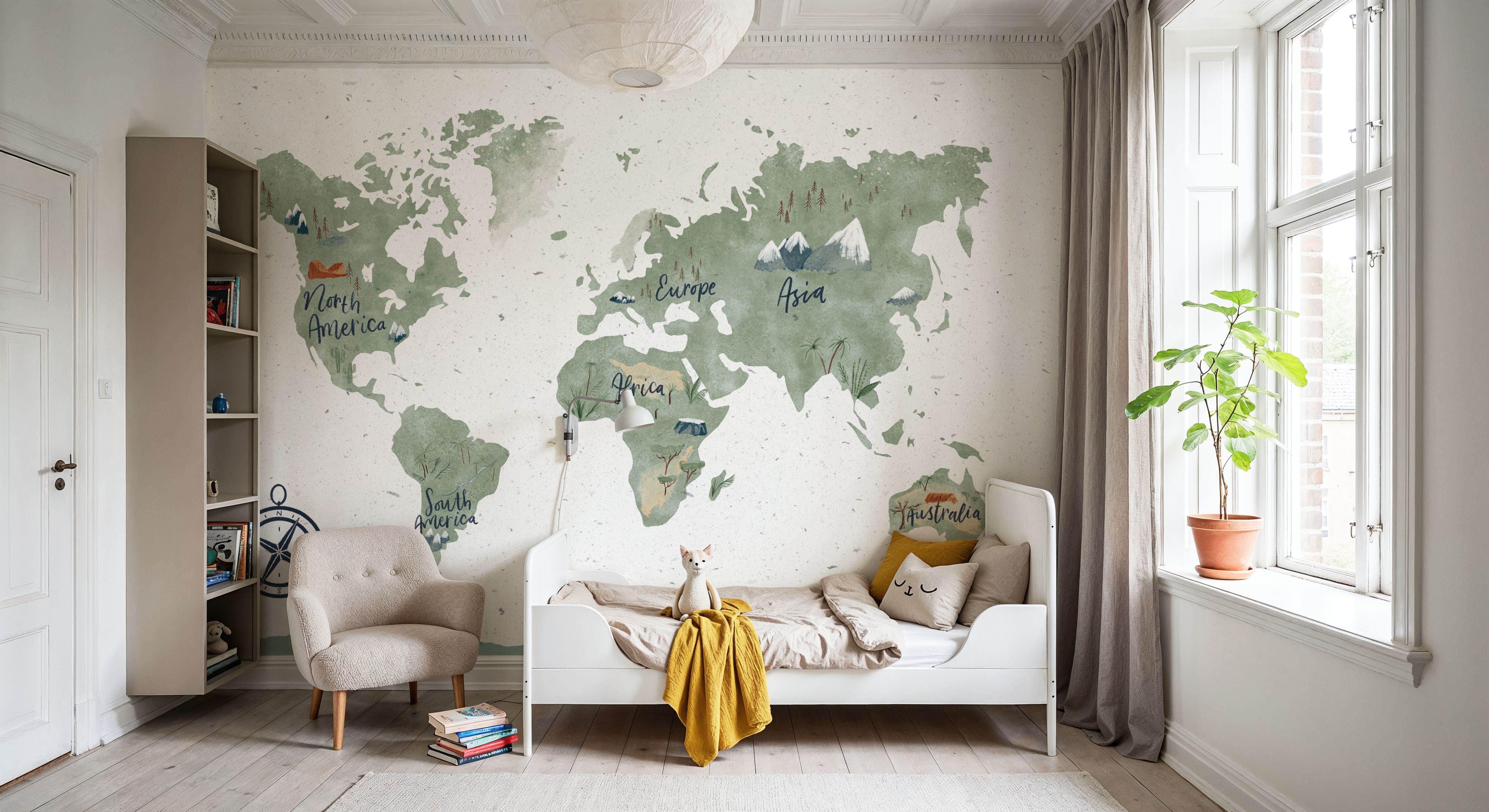 Scandi Map White, Wallpaper