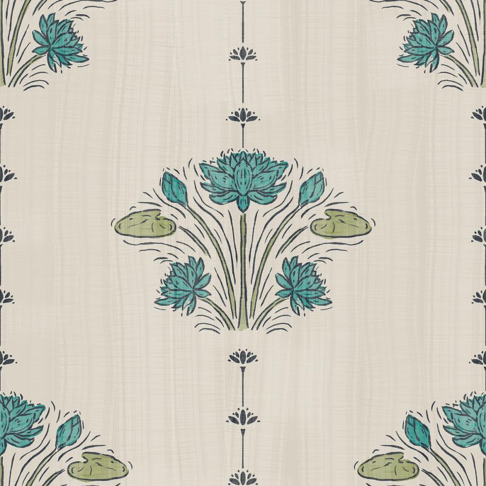 Block Print Water Lily Stripes, Duck Egg