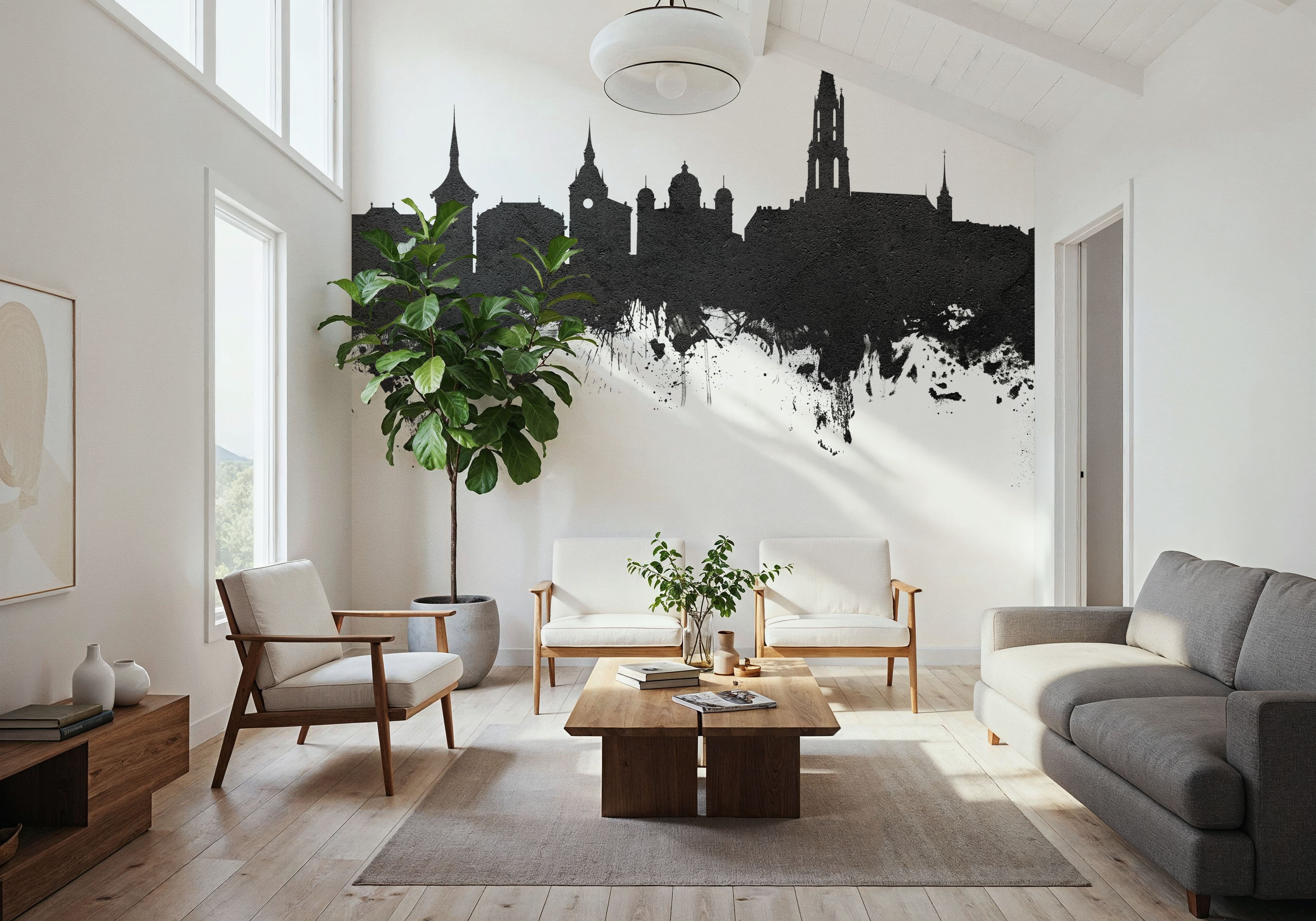 Bern Switzerland Skyline Black & White, Behang