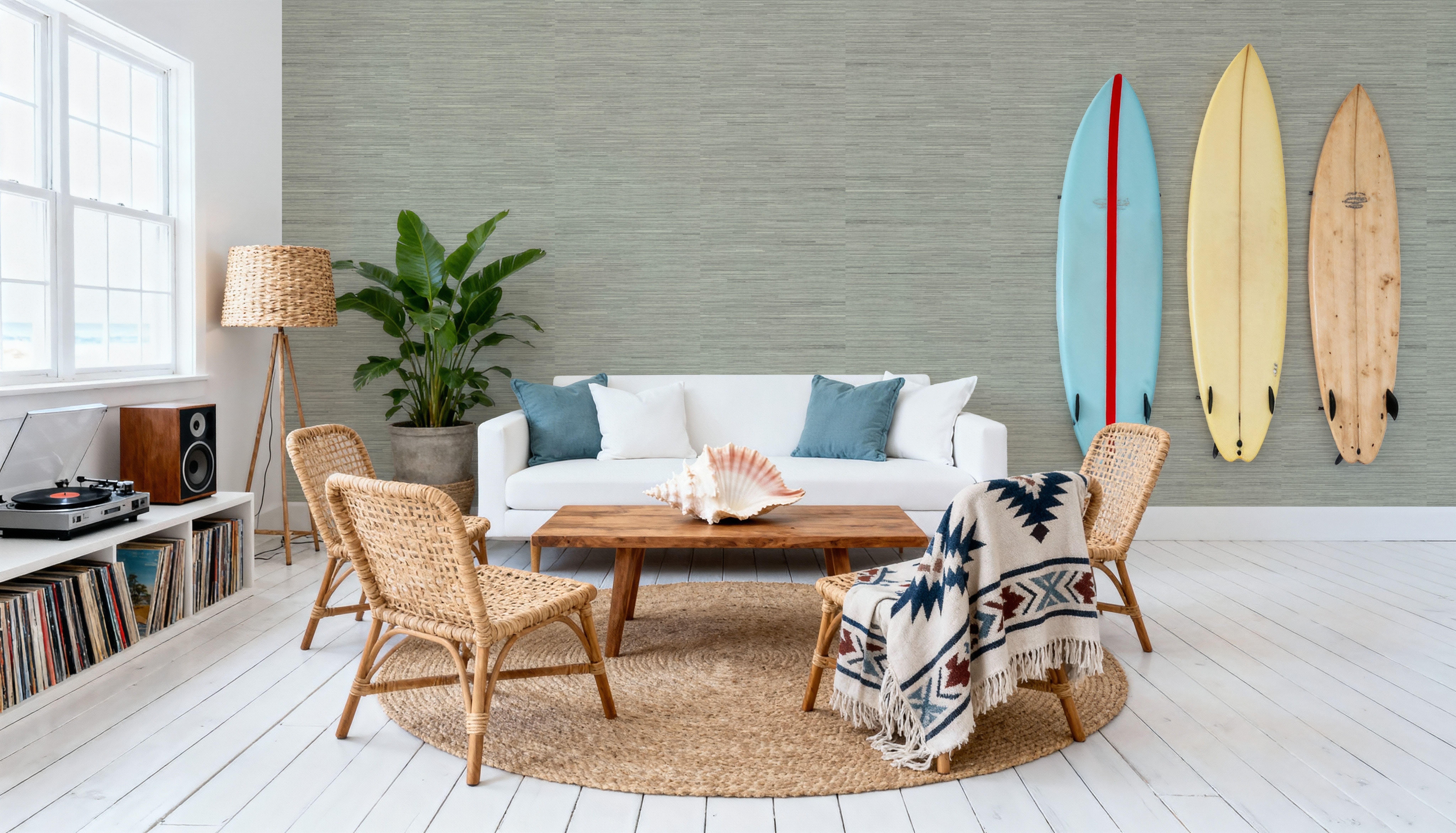 Faux Grasscloth with Visible Seams, Lichen