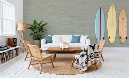 Faux Grasscloth with Visible Seams, Lichen