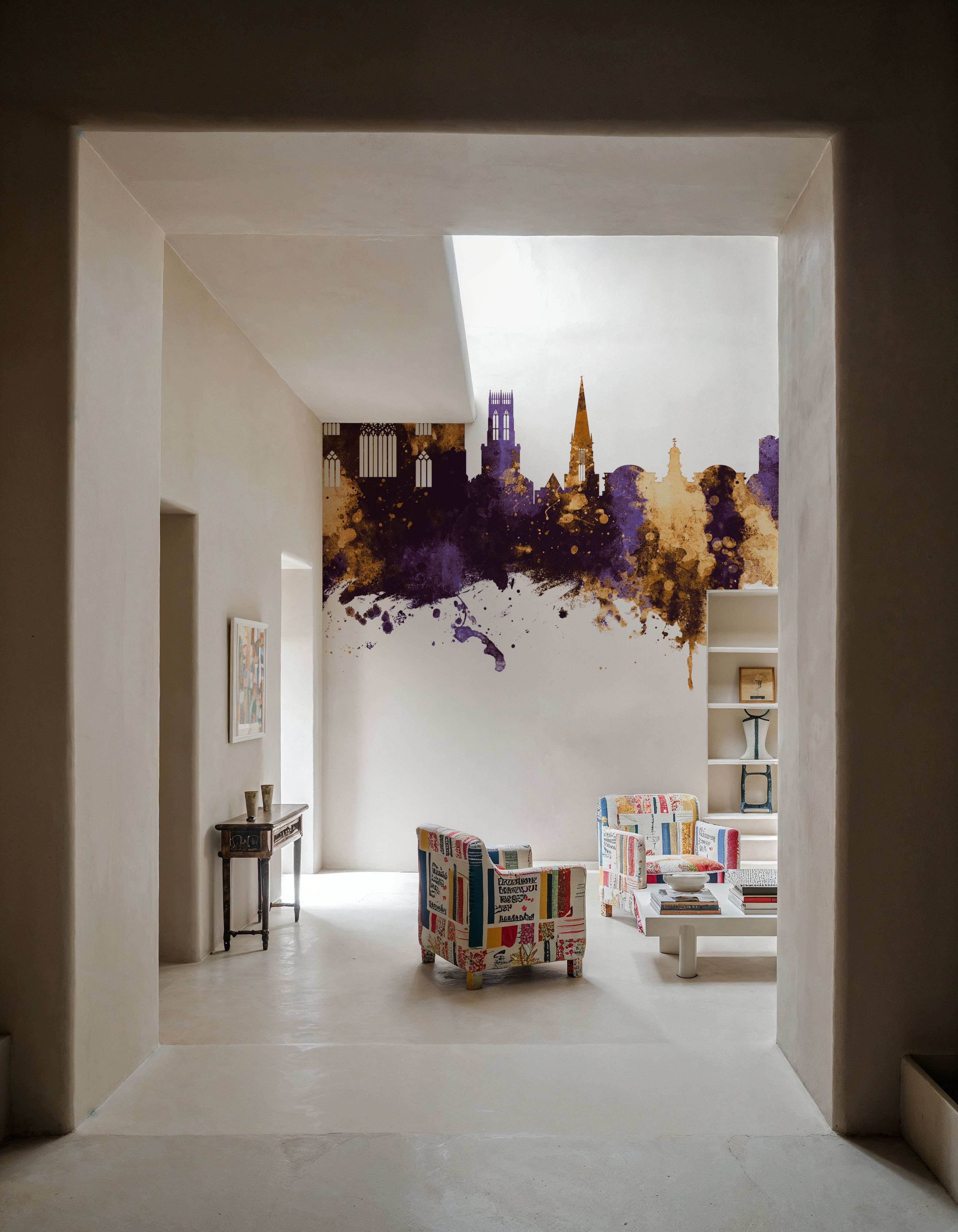 York England Skyline Purple & Gold