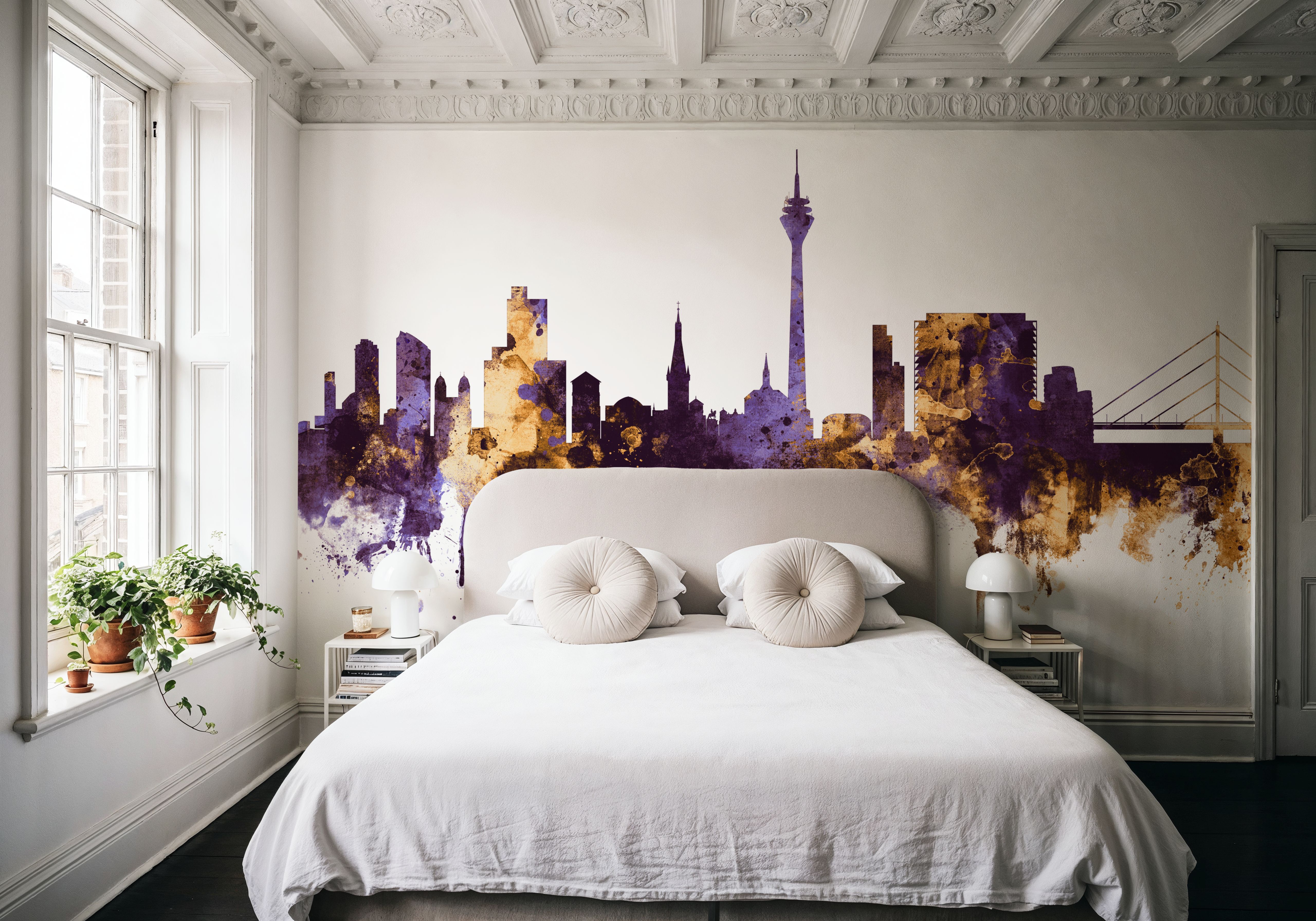 Düsseldorf Germany Skyline Purple & Gold