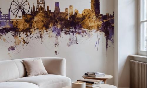 Blackpool England Skyline Purple & Gold
