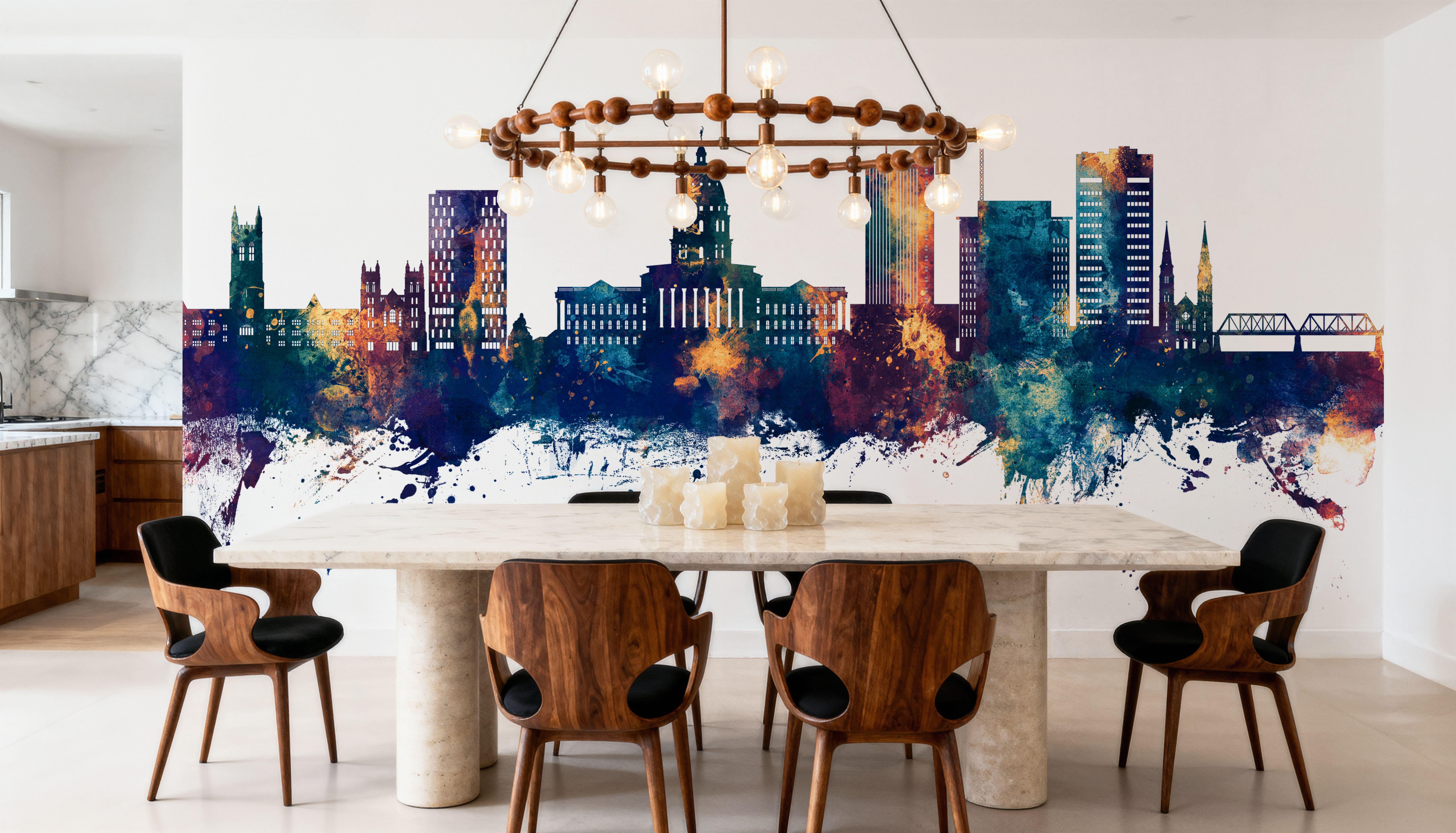 Topeka Wyoming Skyline Blue & Bronze, Wallpaper