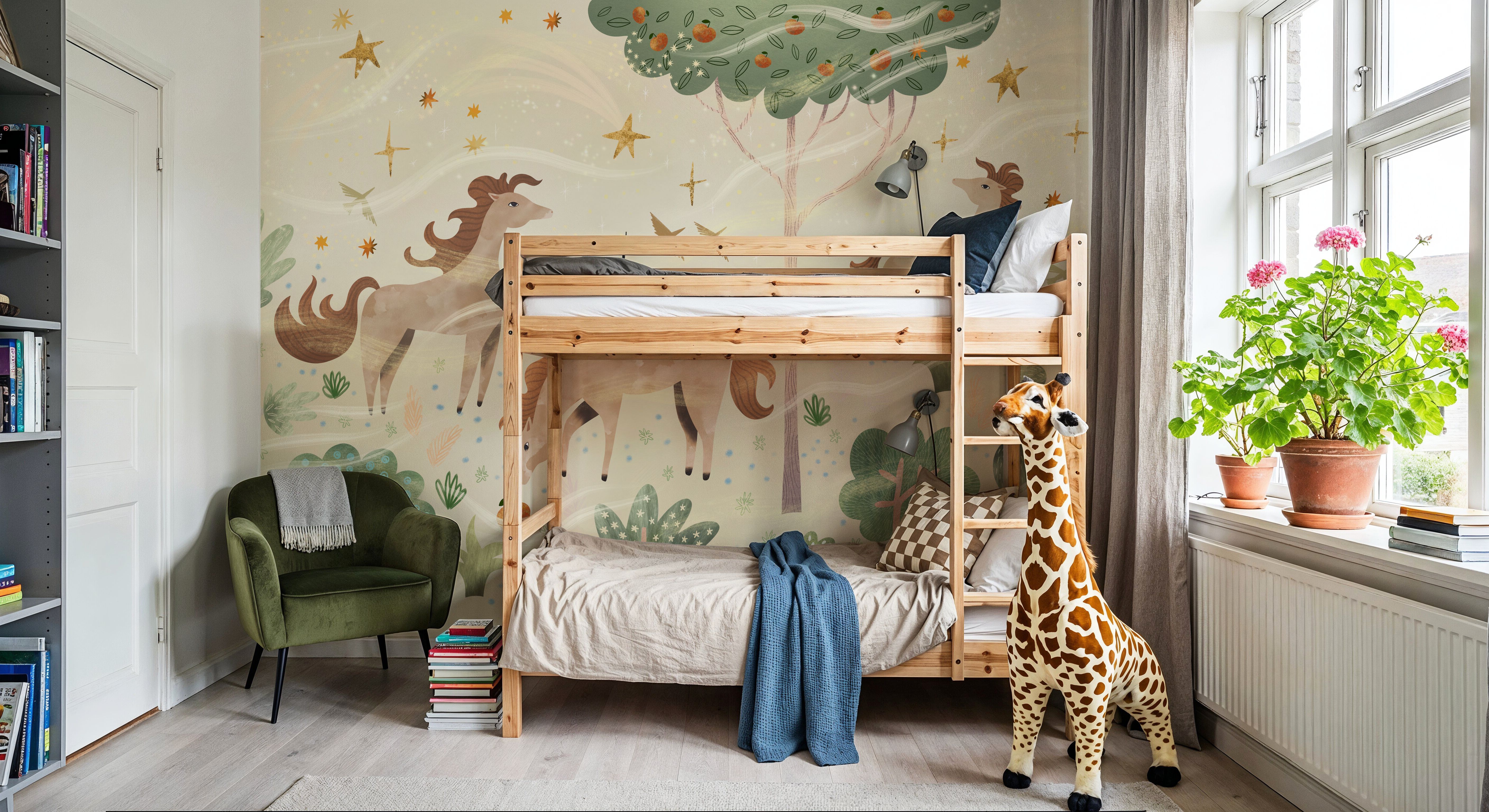 Enchanted Horses, Ecru, Wallpaper