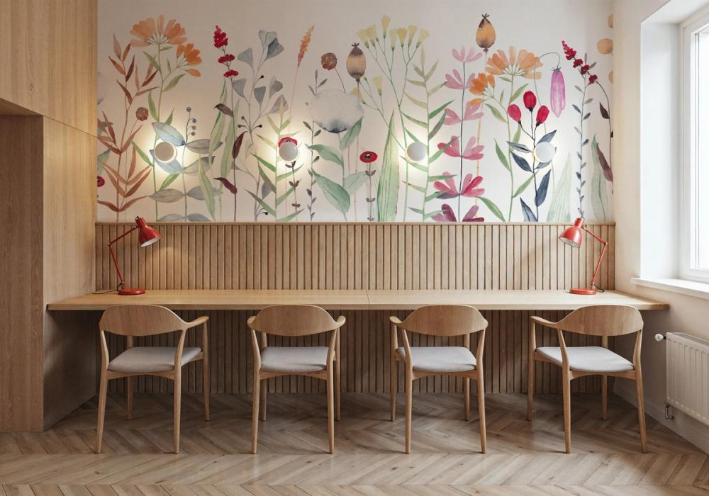 an interior image of a reading area with a desk in a school