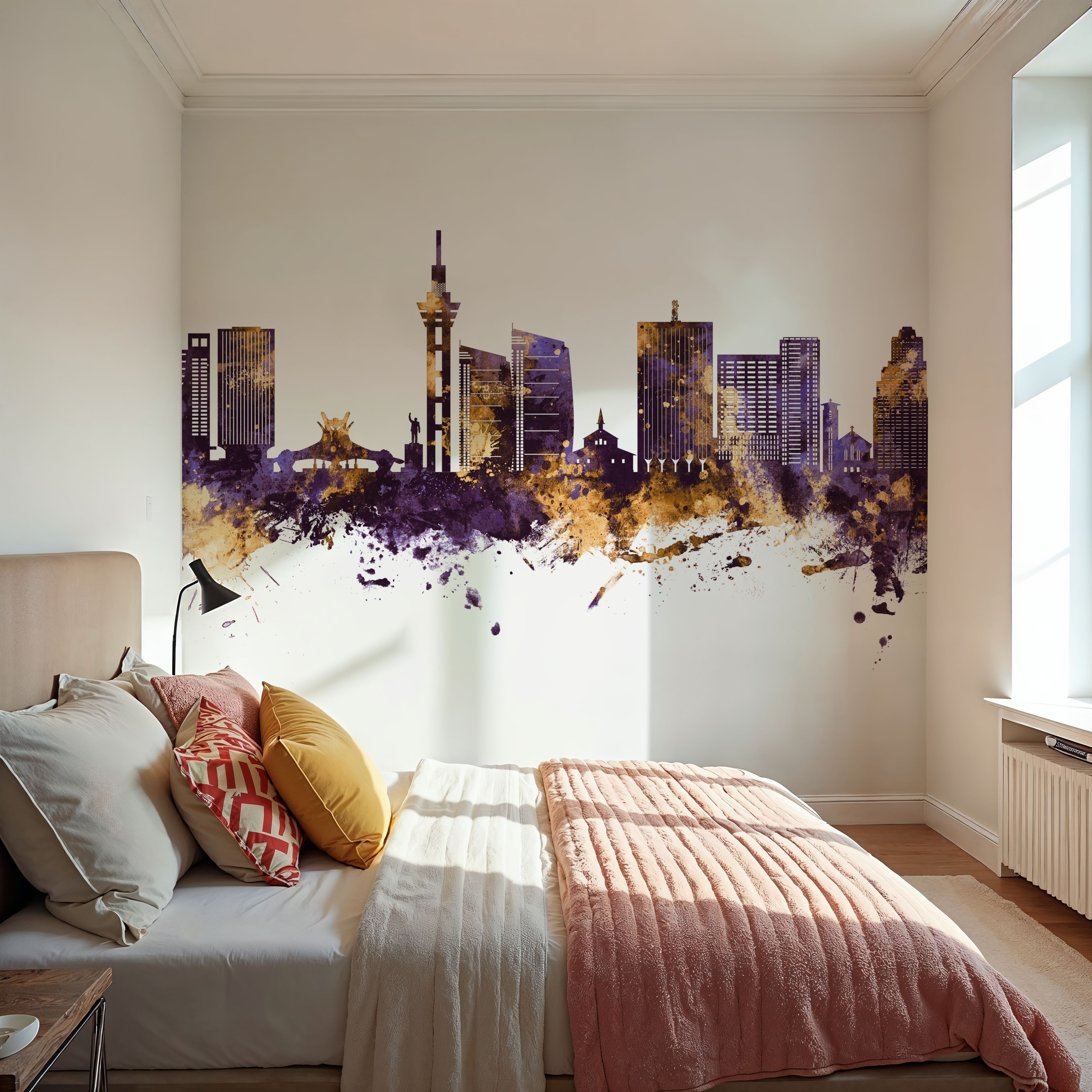 Kinshasa Skyline Purple & Gold