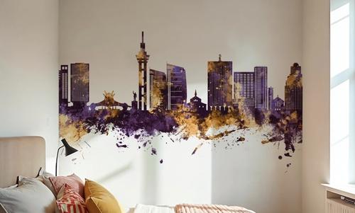 Kinshasa Skyline Purple & Gold