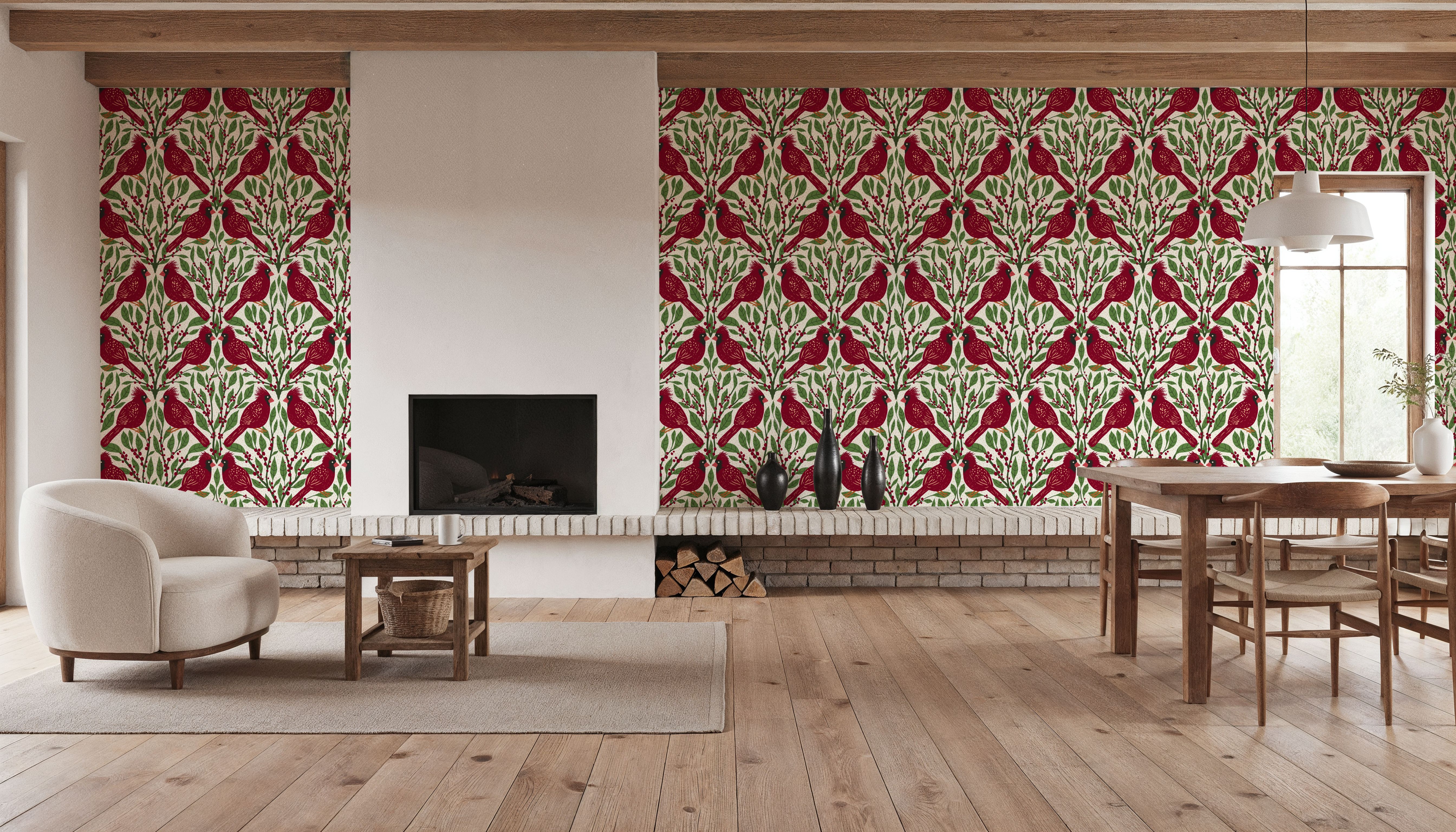 Cardinals & Winterberries, Green