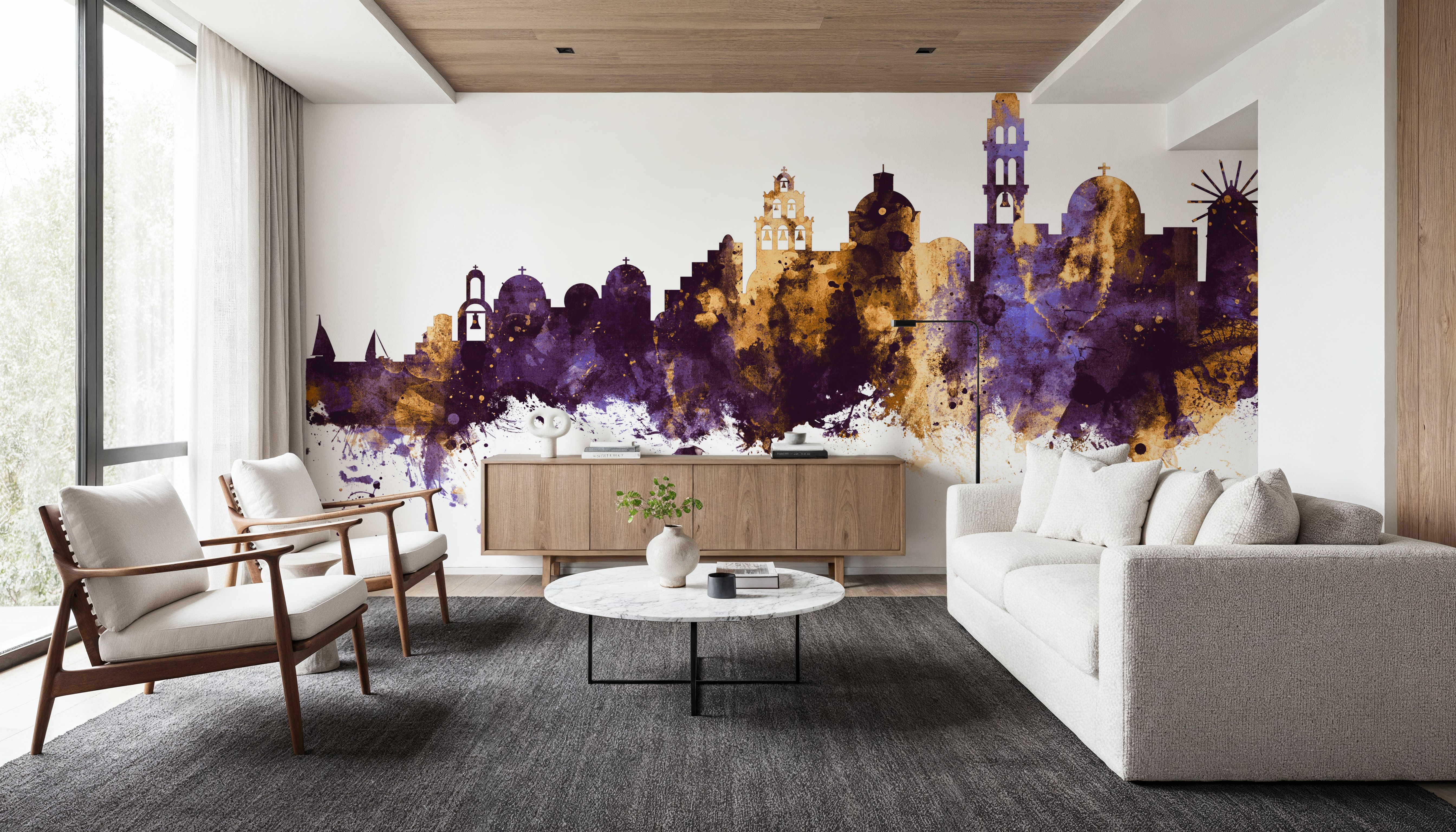 Santorini Skyline Purple & Gold