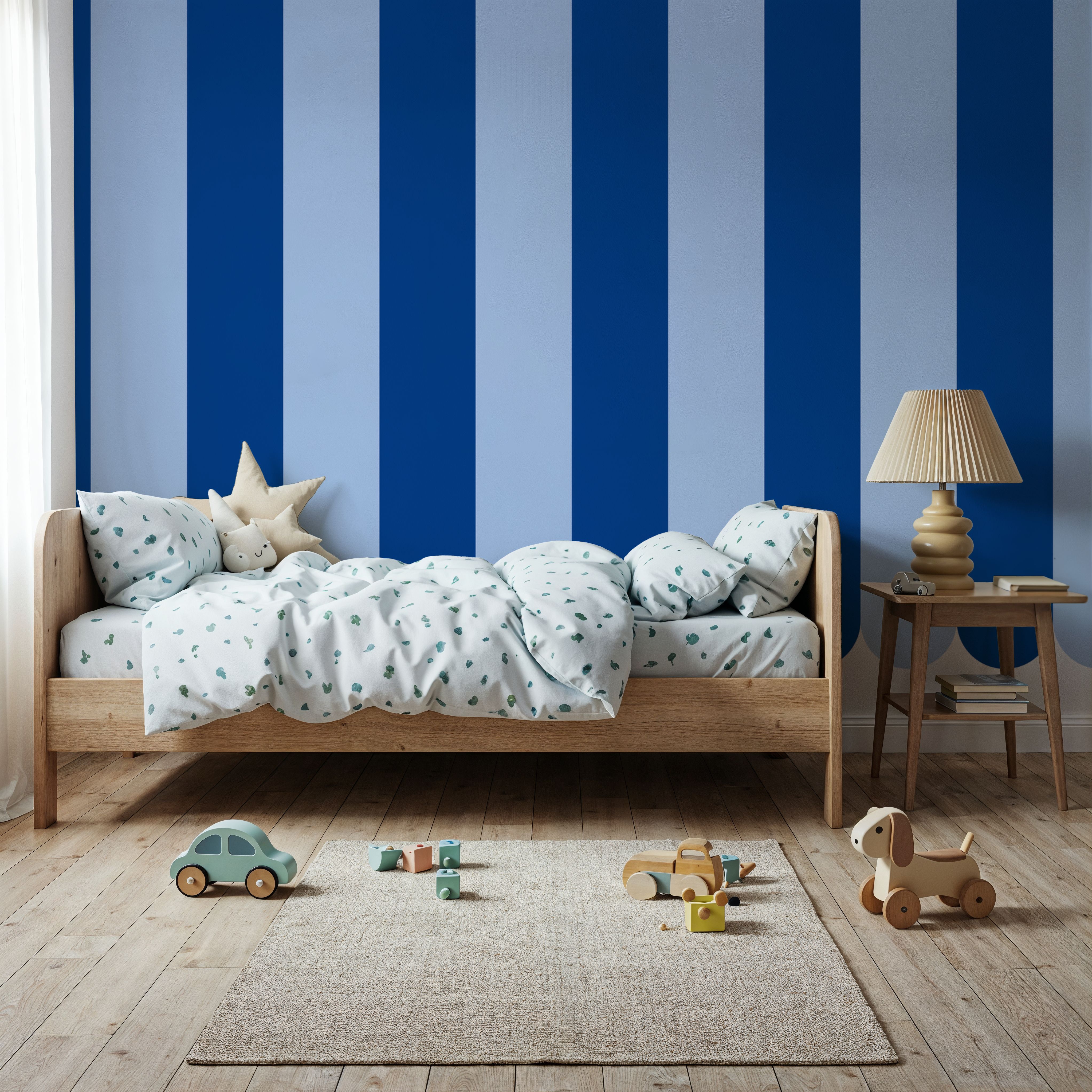 Scalloped Circus Stripes, Blue on Blue