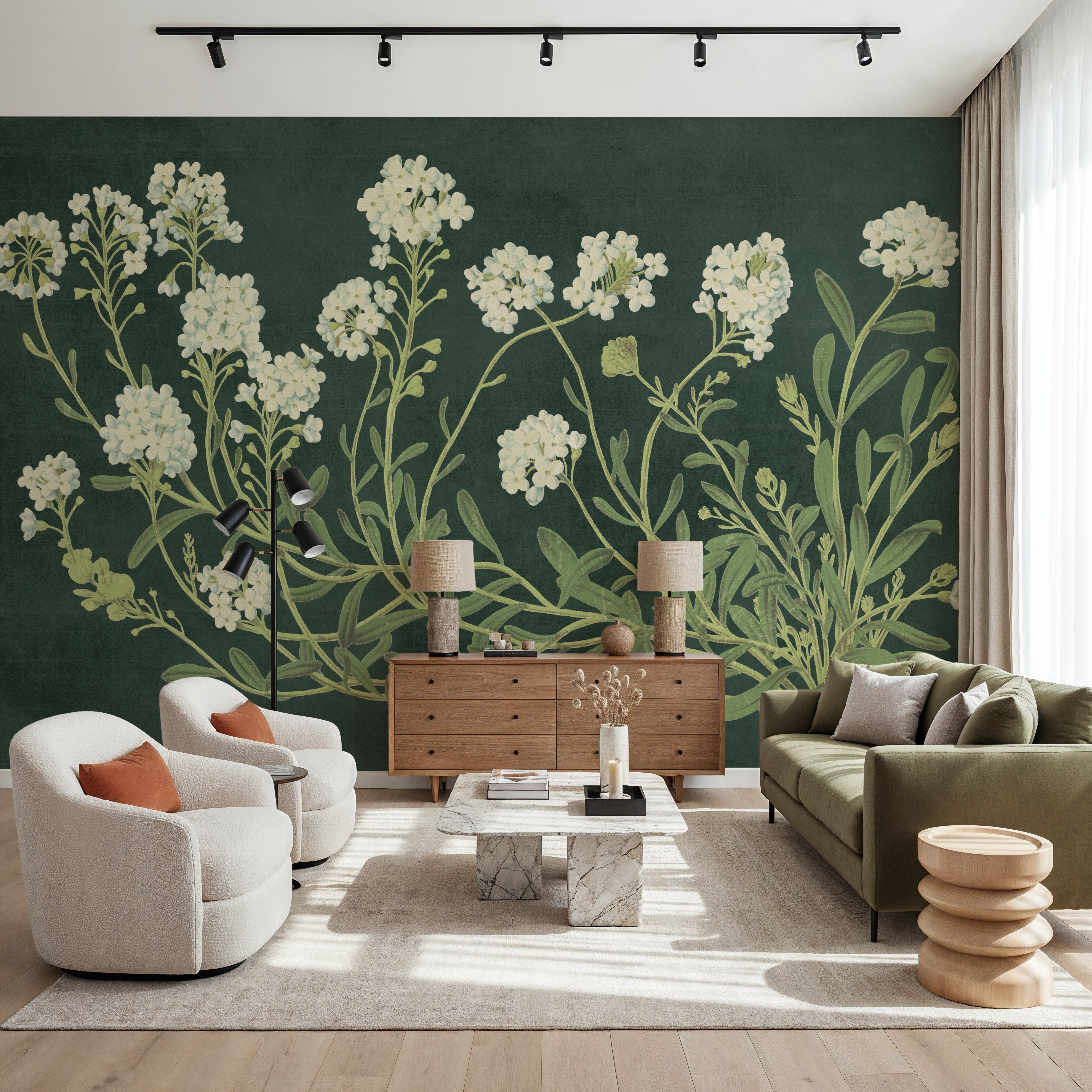 Vintage Flowers on Green