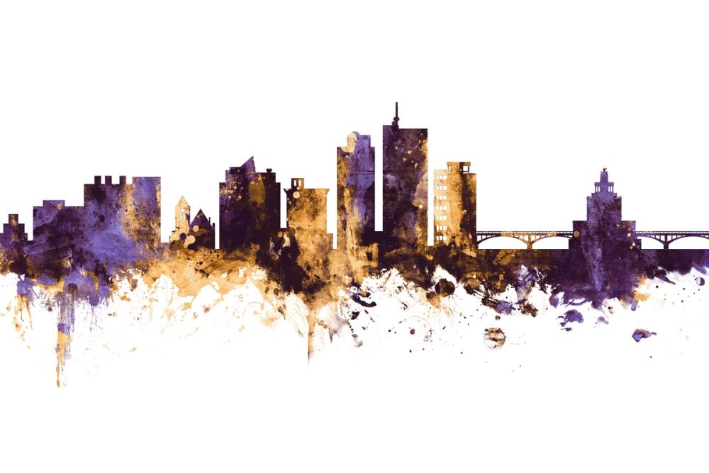 Cedar Rapids Iowa Skyline Purple & Gold