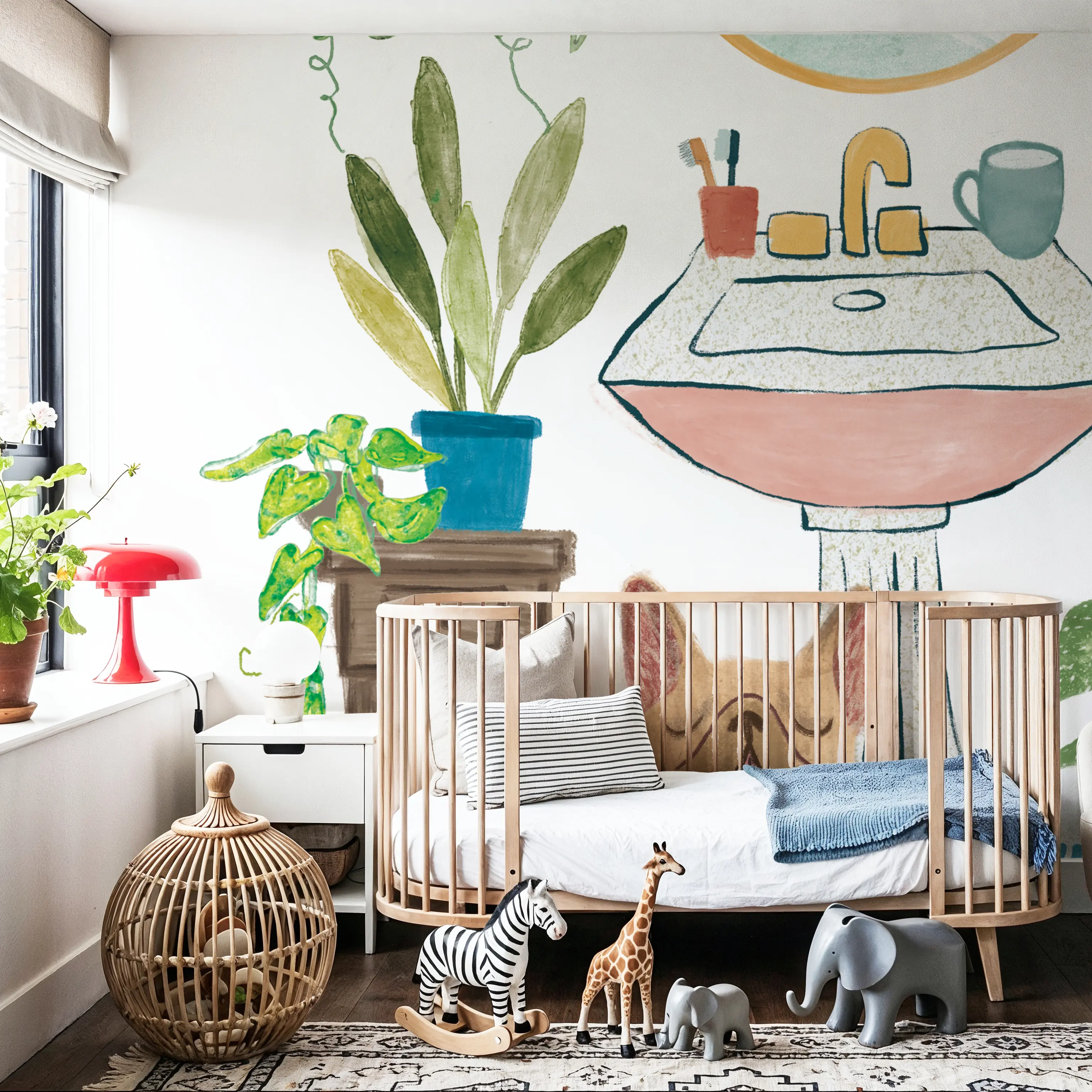 Fotobehang - Urban Jungle Bath III Pet - Bladeren Natuur Mural - Groen - Kinderkamer - Wallism Nederland - Zelfklevend of Vliesbehang