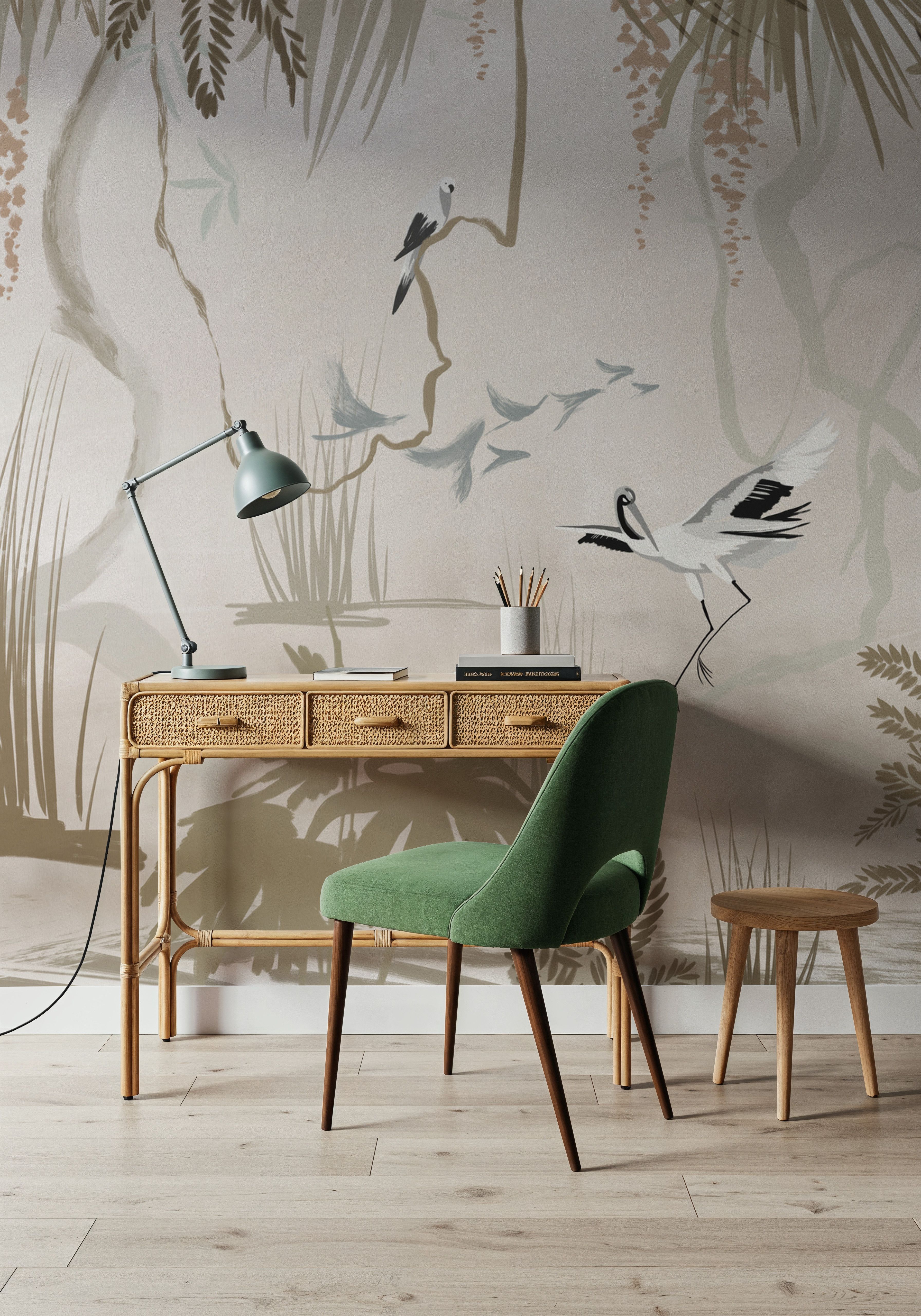 Painted Herons Scenery, Beige