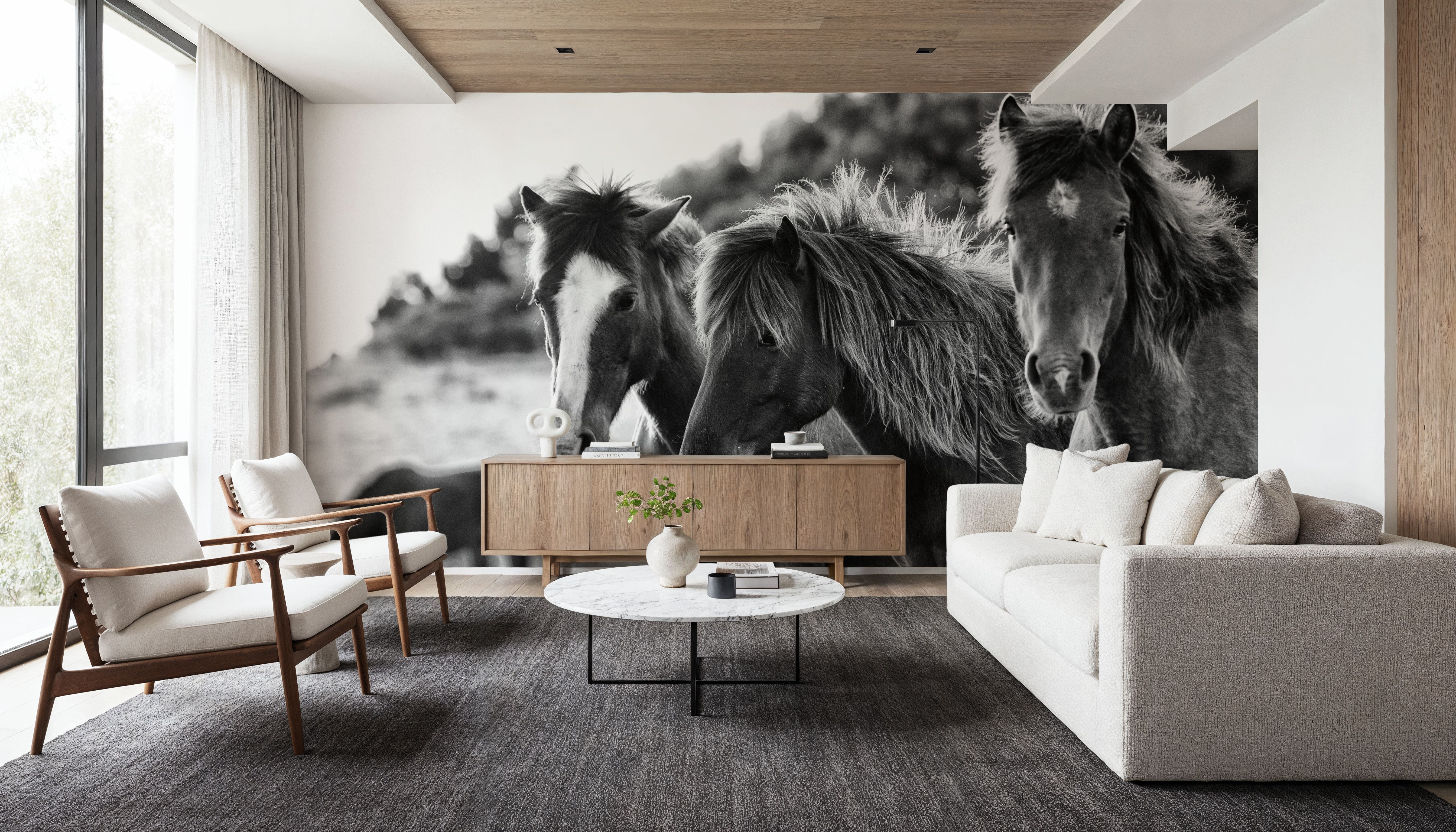 Horses Three Black and White