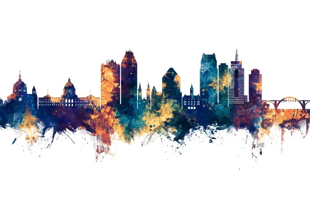 Saint Paul Minnesota Skyline Blue & Bronze