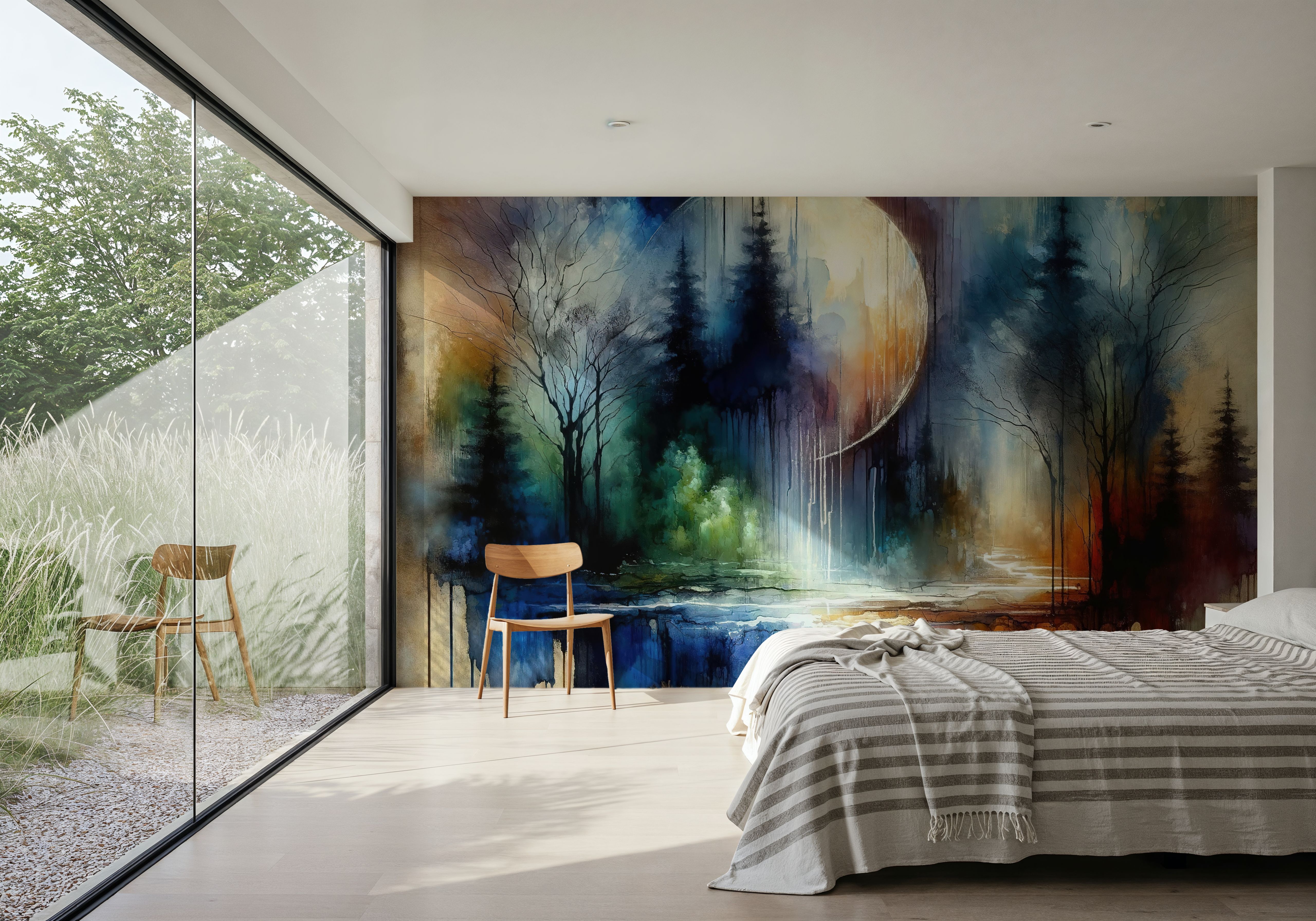 Watercolor Forest in Moonlight