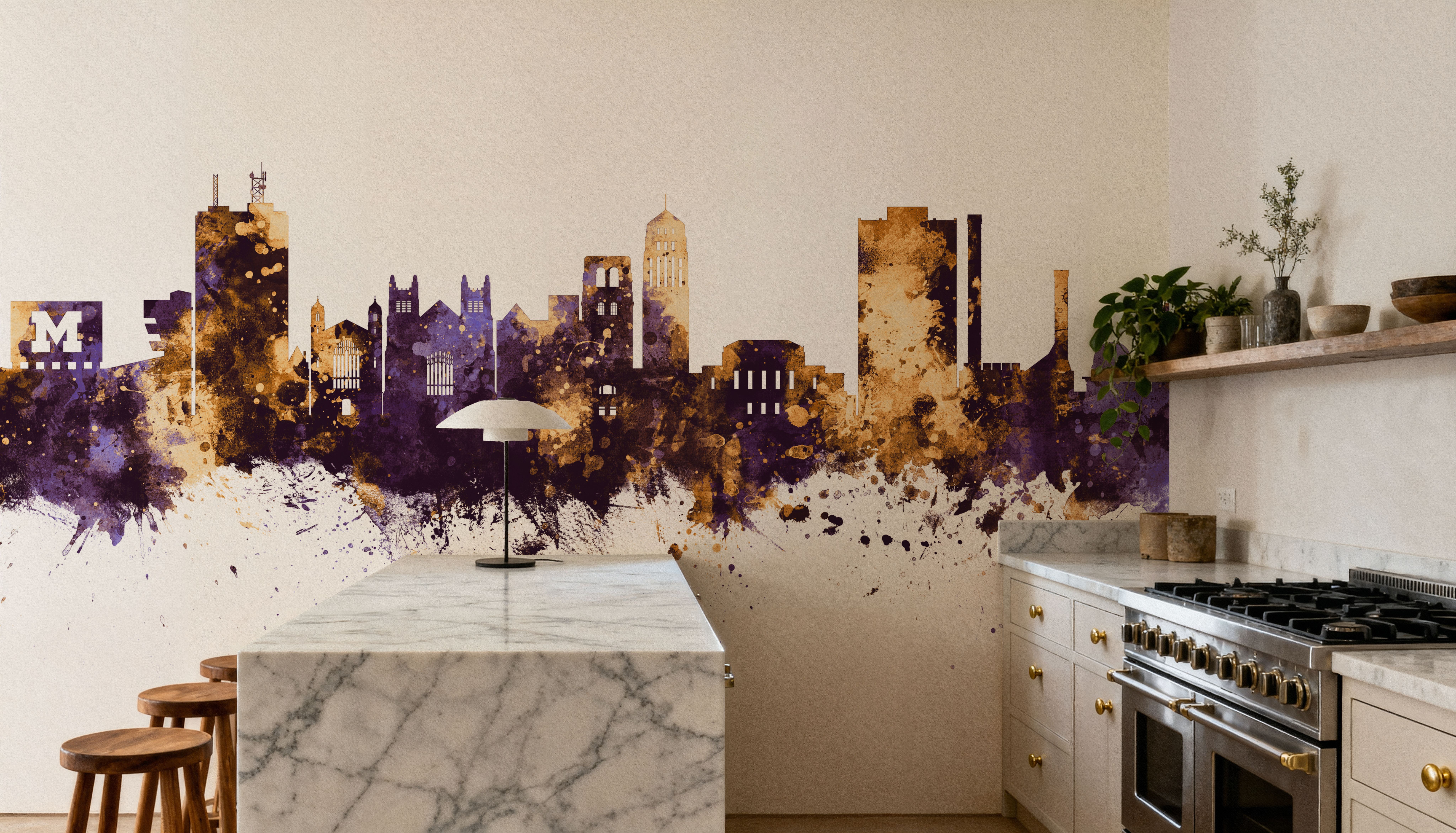 Ann Arbor Michigan Skyline Purple & Gold