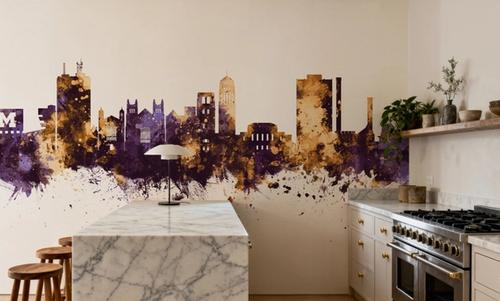 Ann Arbor Michigan Skyline Purple & Gold