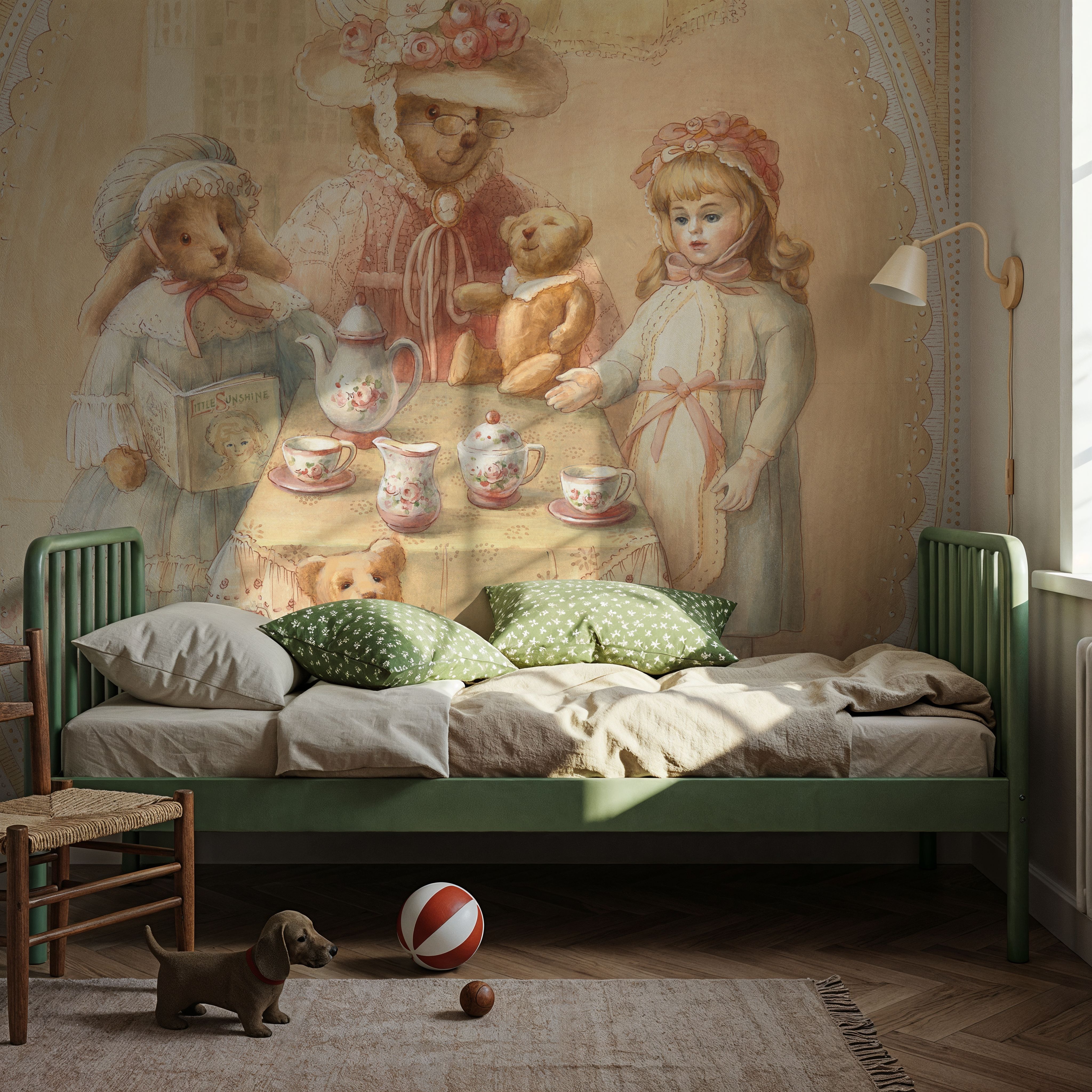 Wall Mural - Little Sunshine Tea Party - Floral Food & Drink mural wallpaper - Yellow - Kids' Room - Wallism UK - Premium, Textured or Peel & Stick