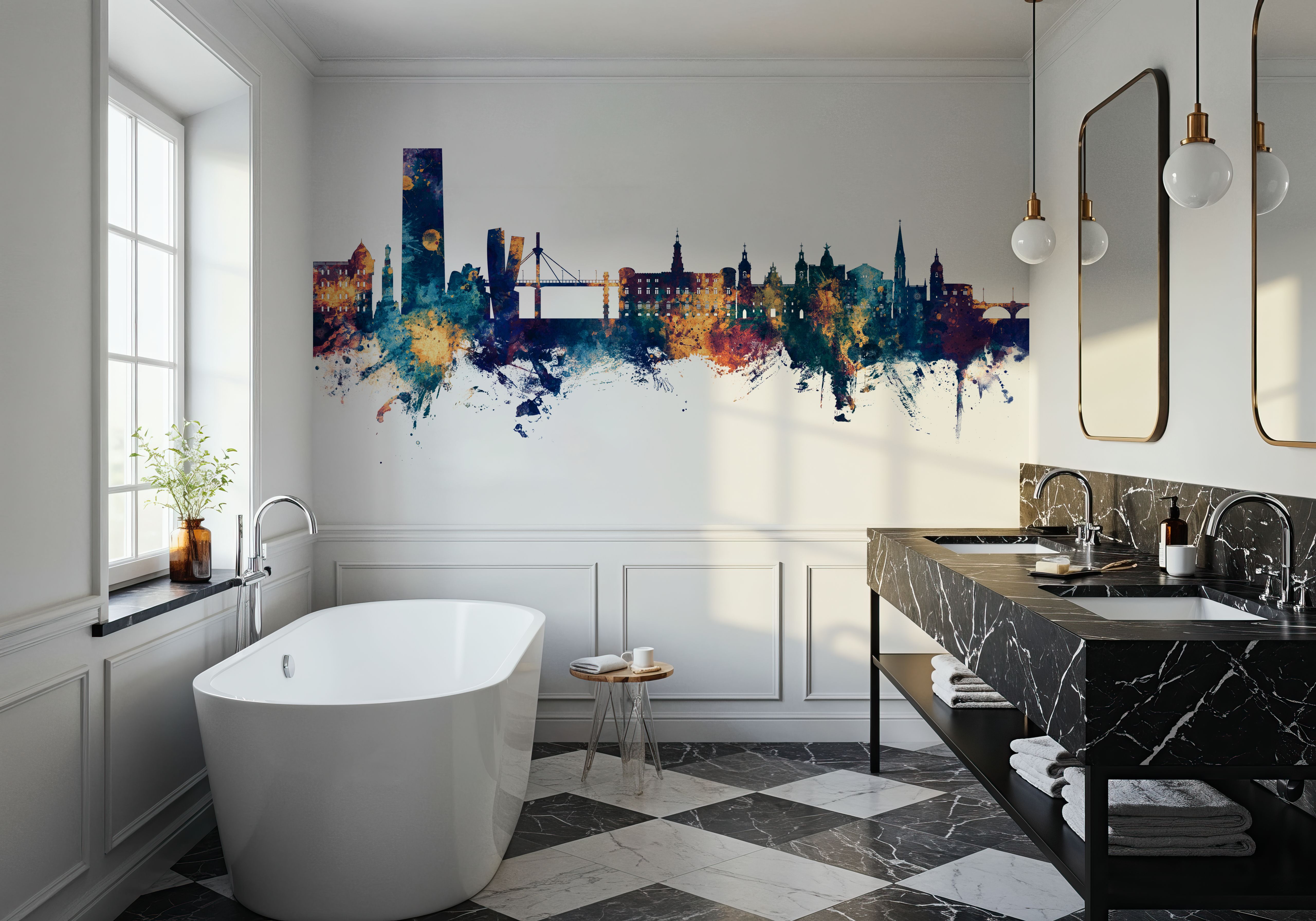 Bilbao Skyline Blue & Bronze, Papel pintado