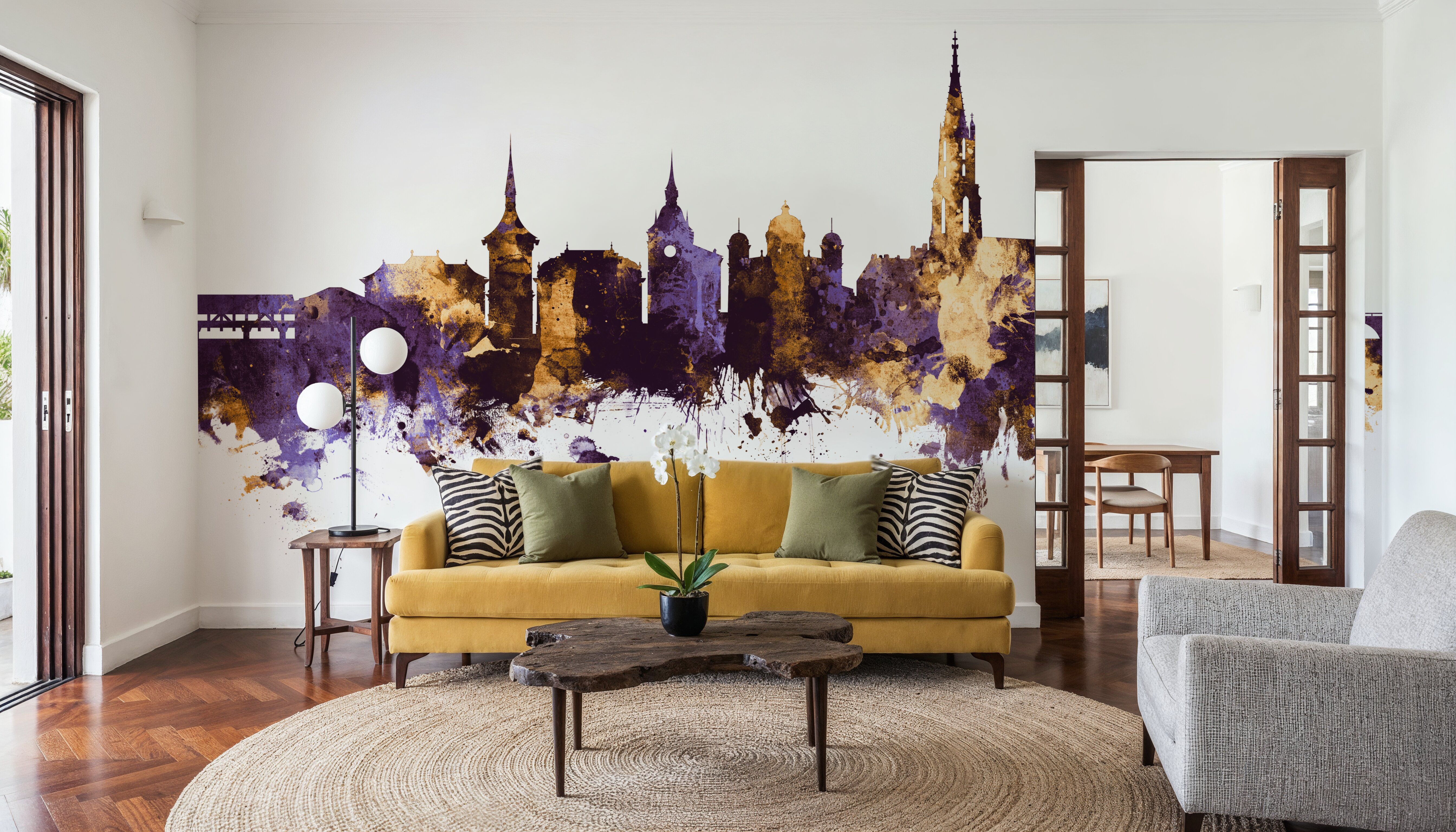 Bern Switzerland Skyline Purple & Gold