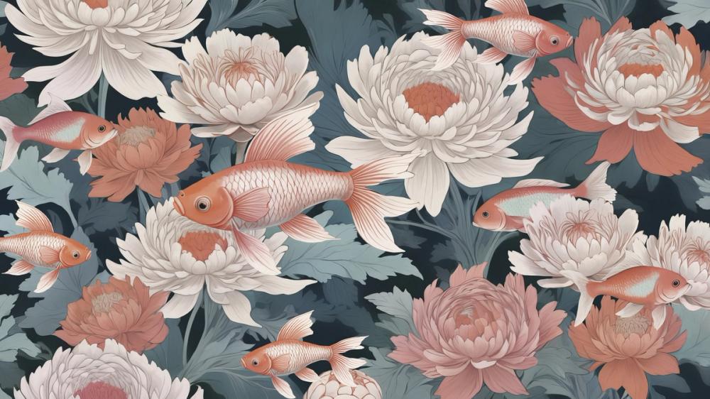 Dancing Fish, Peach on Teal