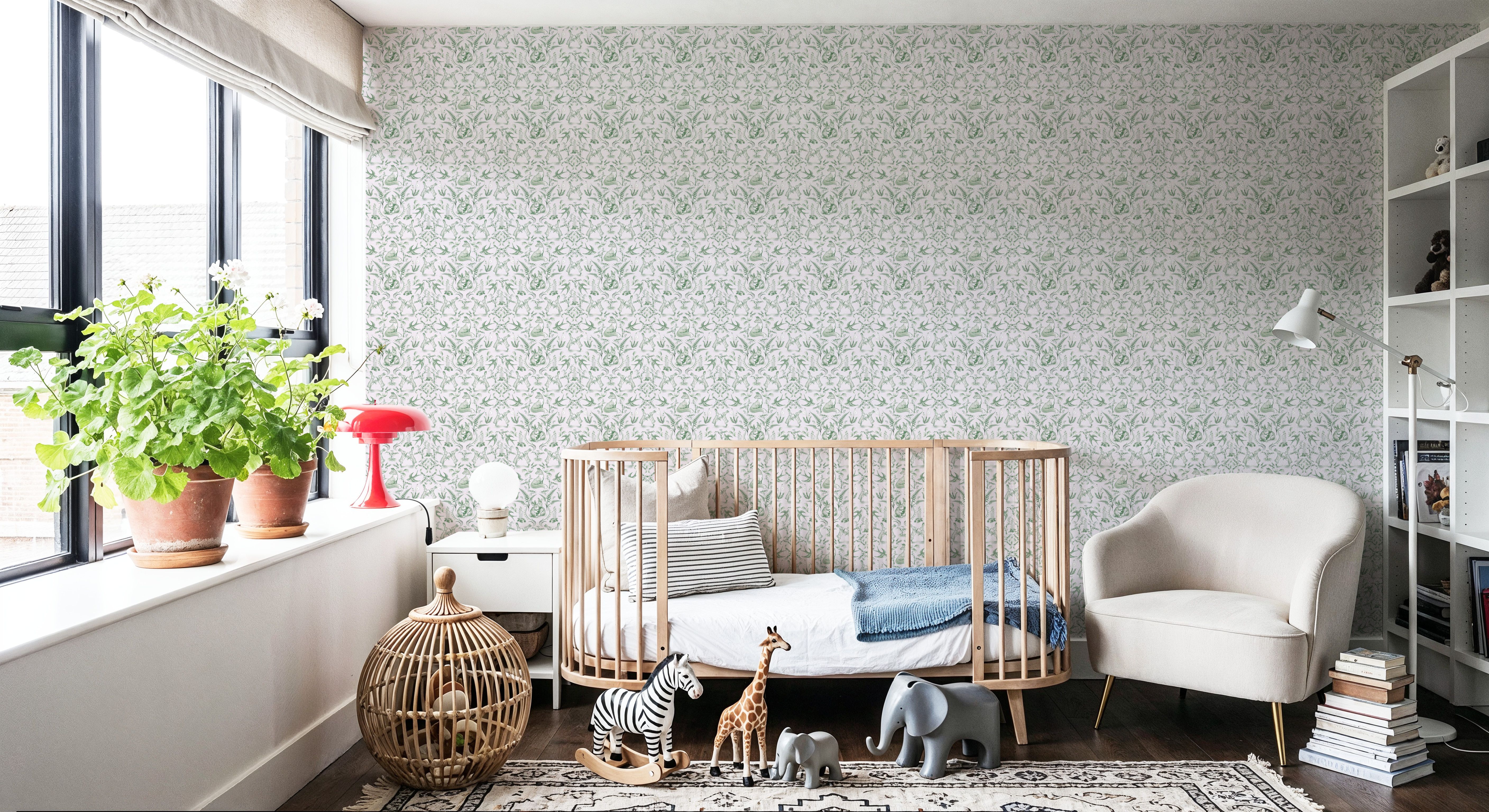 Spring Field Rabbits, Green, Tapet