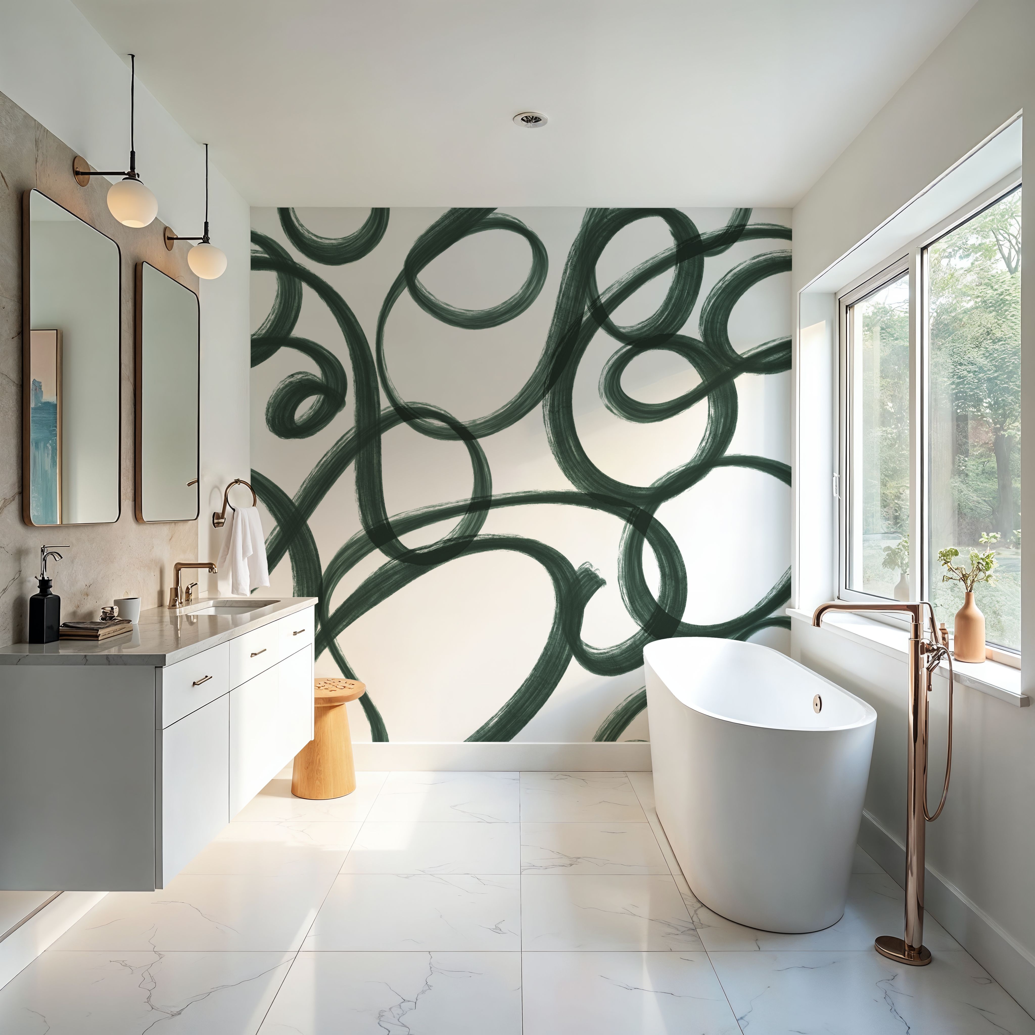 Curly Brush Lines, Salamander Green
