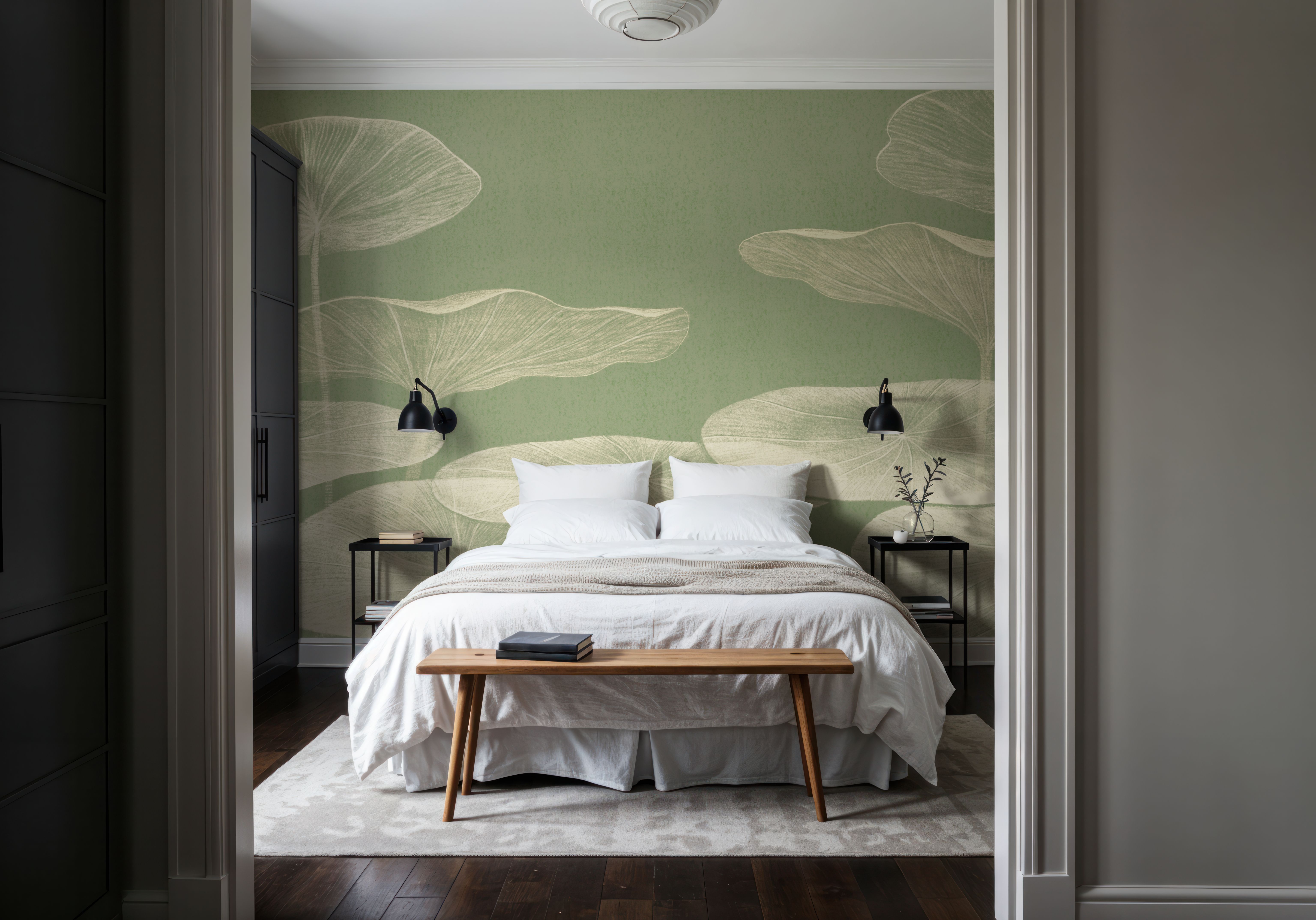 Subtle Water Lily Drawing, Light Green