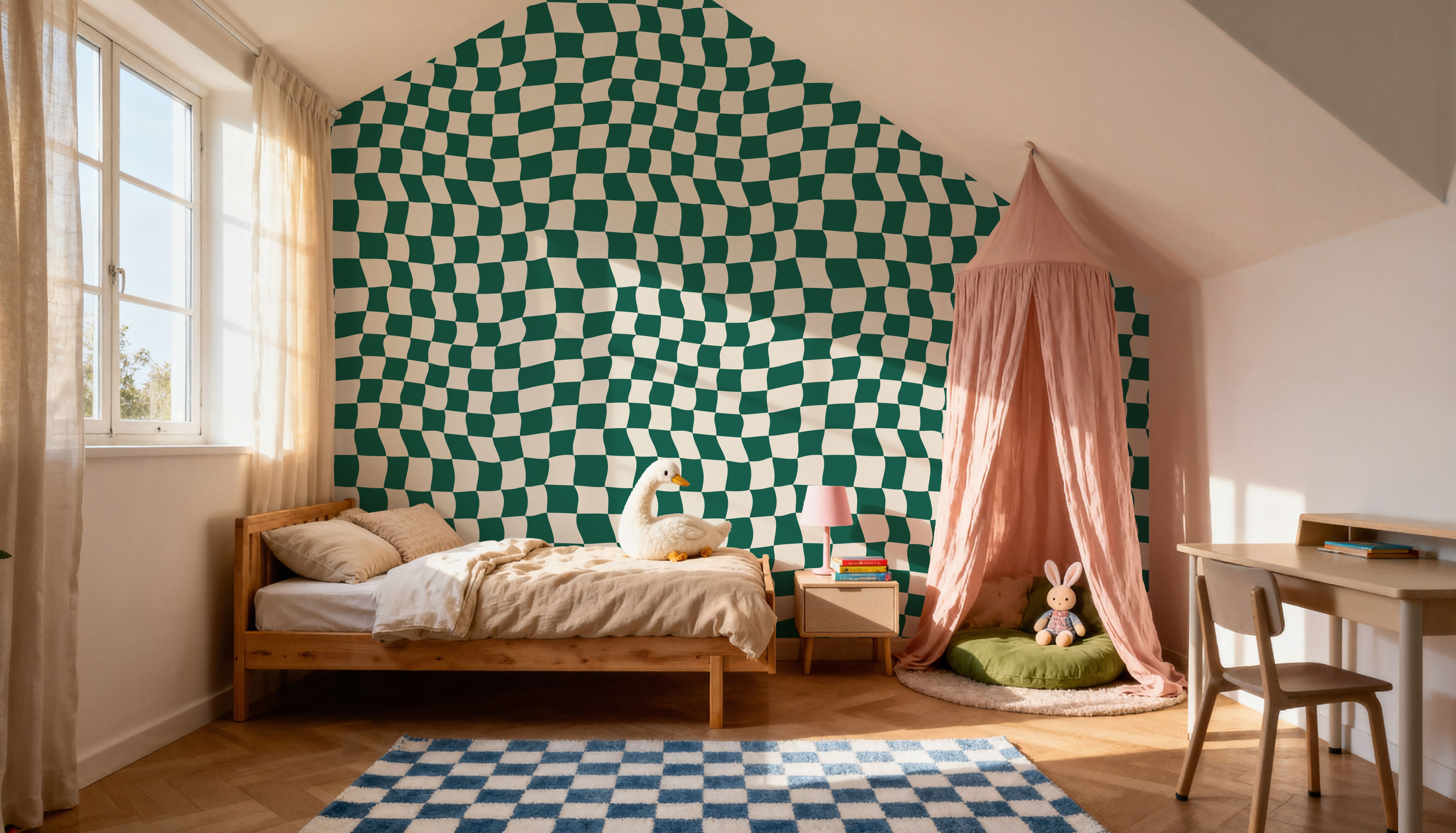 Warped Checkerboard, Forest Green