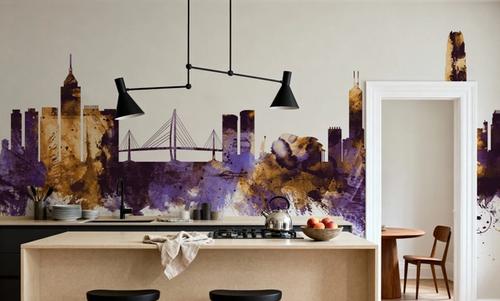 Hong Kong Skyline Purple & Gold