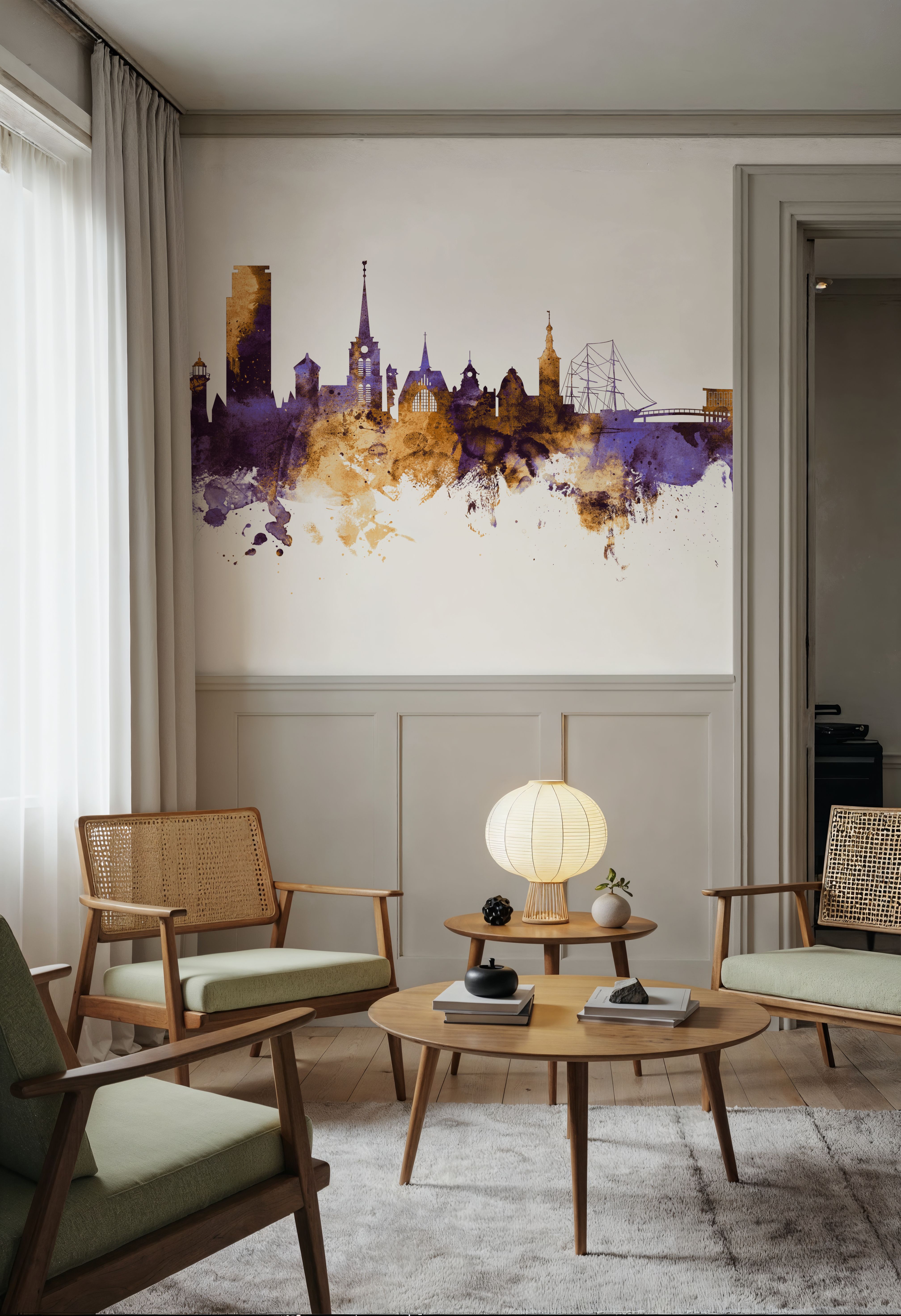 Halmstad Sweden Skyline Purple & Gold