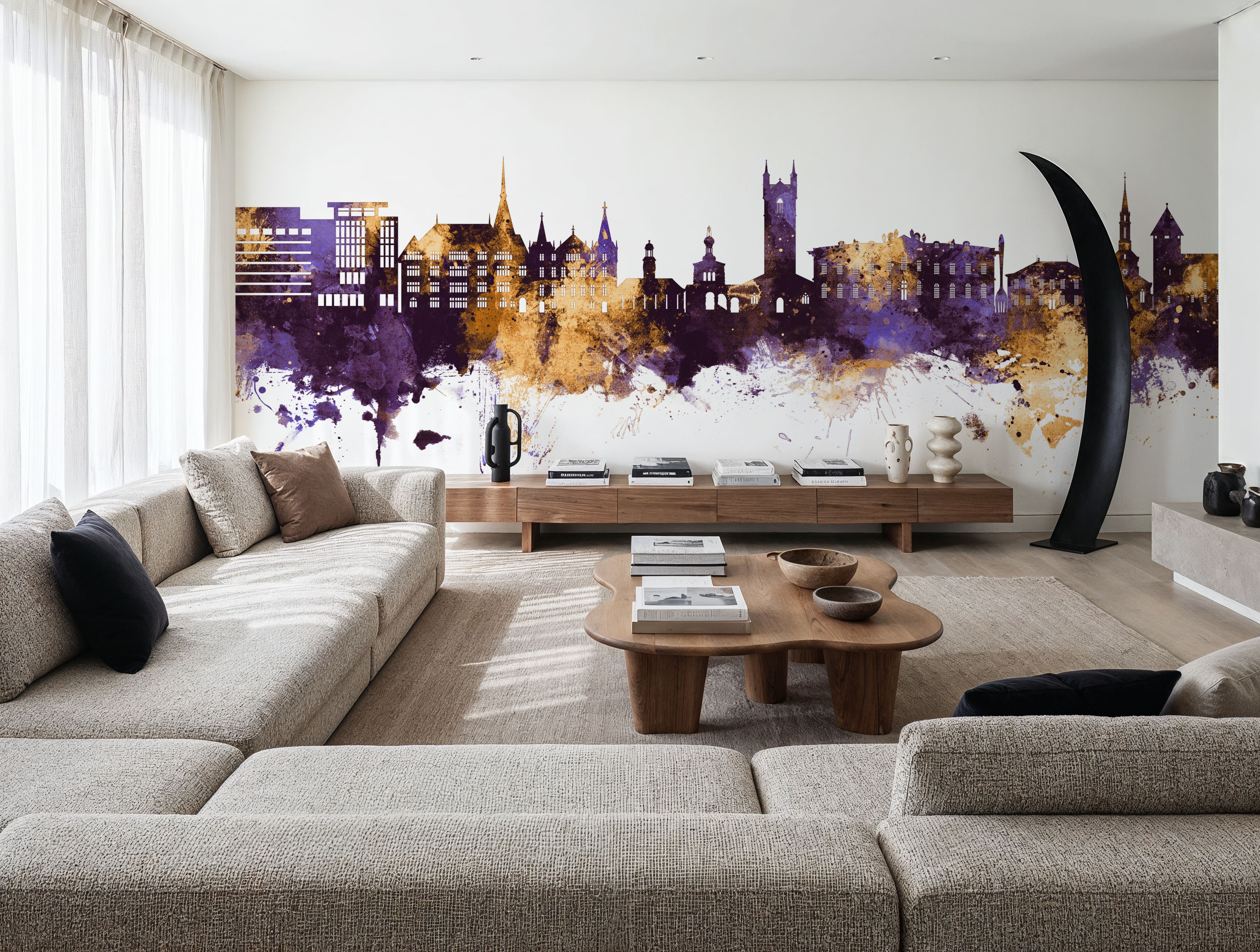 Vevey Switzerland Skyline Purple & Gold