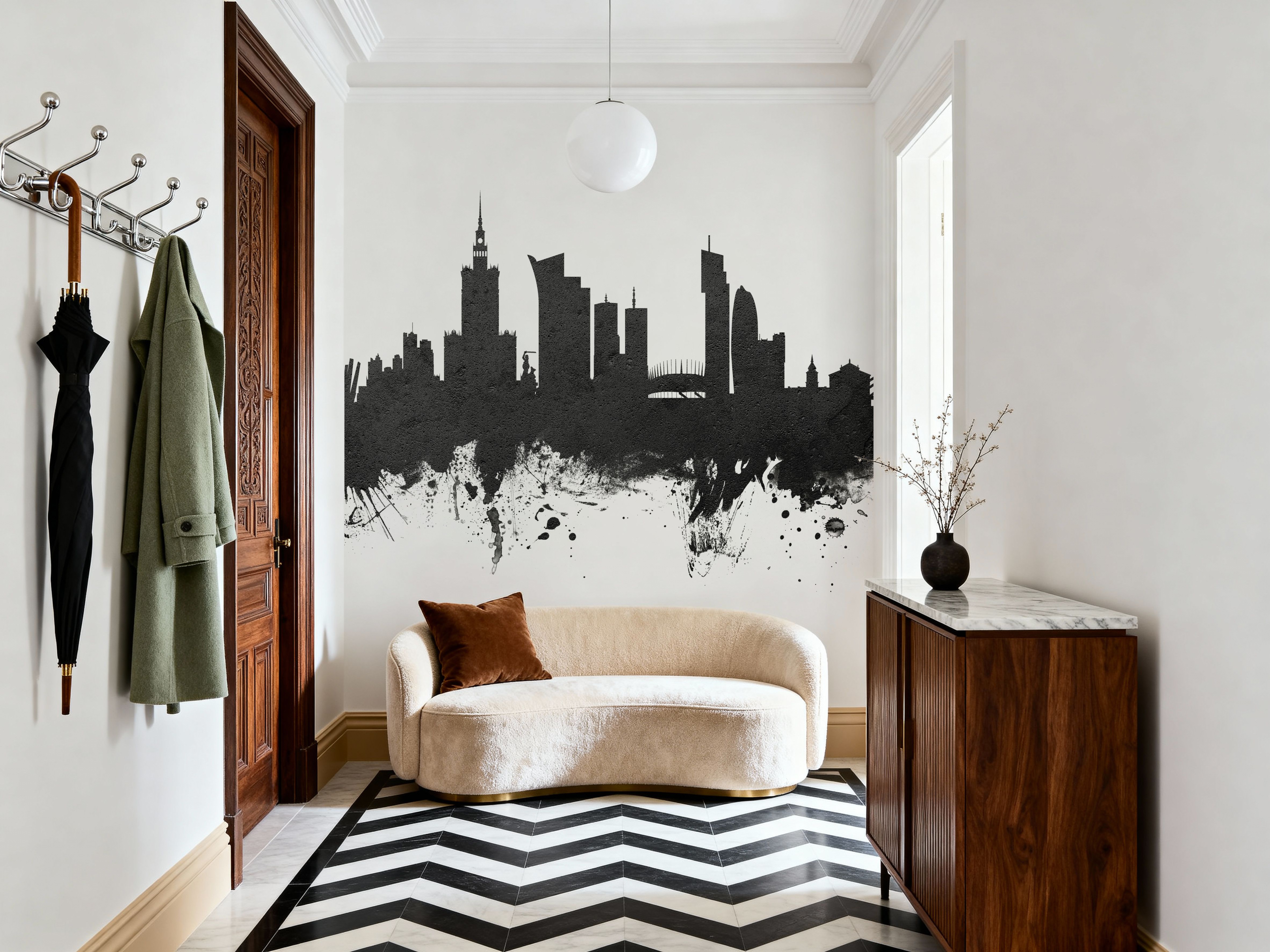 Warsaw Poland Skyline Black & White 