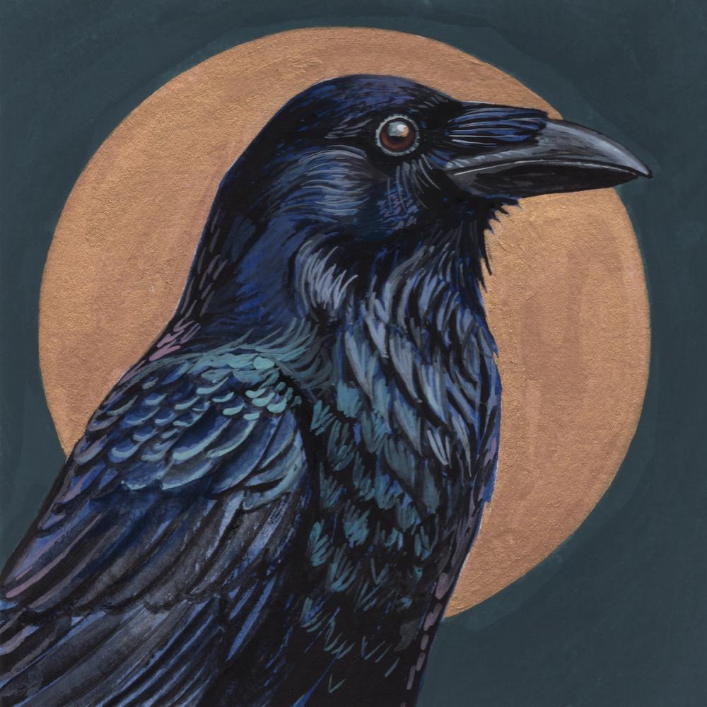 Crow By Golden Moon