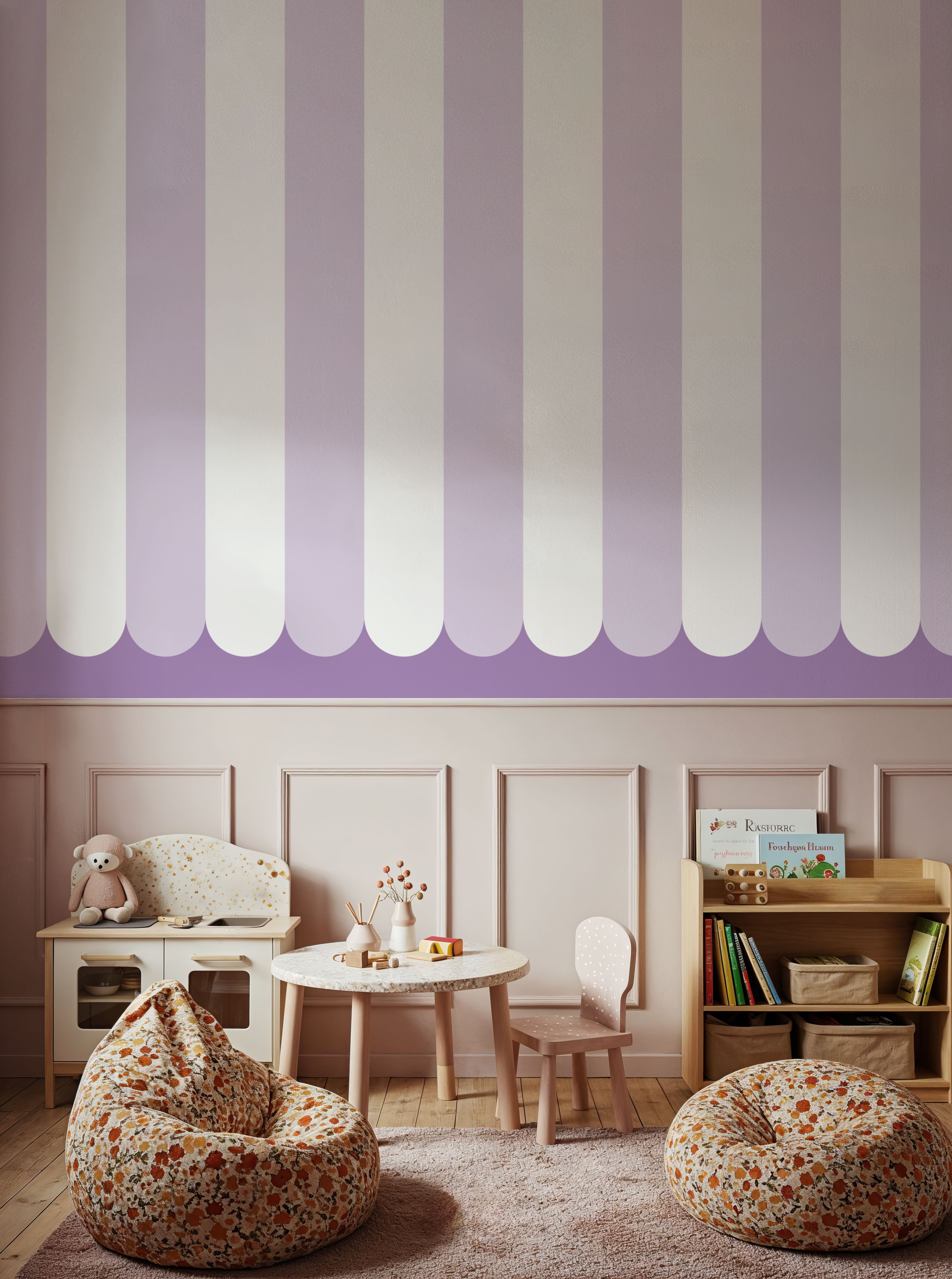 Scalloped Circus Stripes, Lavender