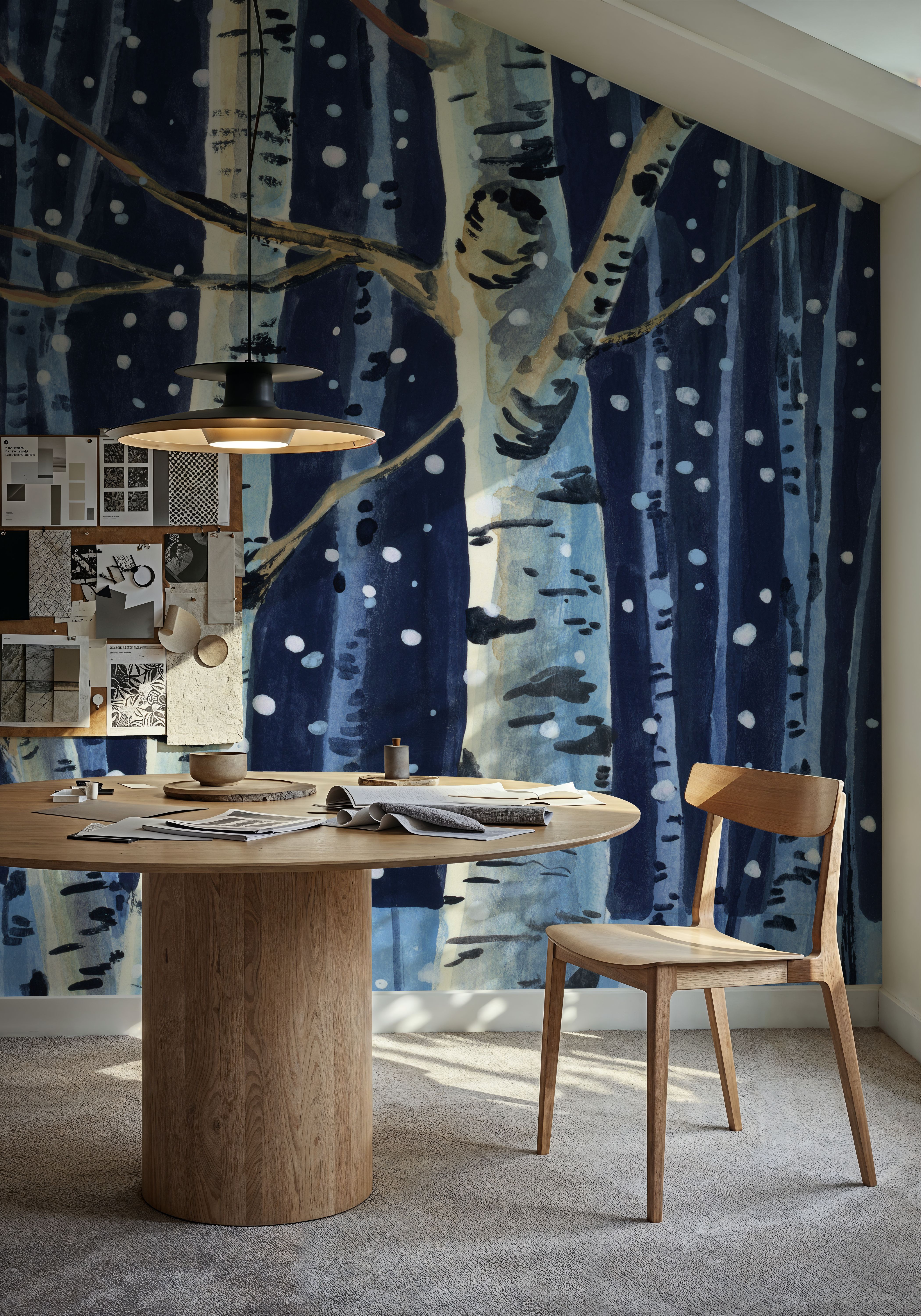 Snowy Birch Grove at Night