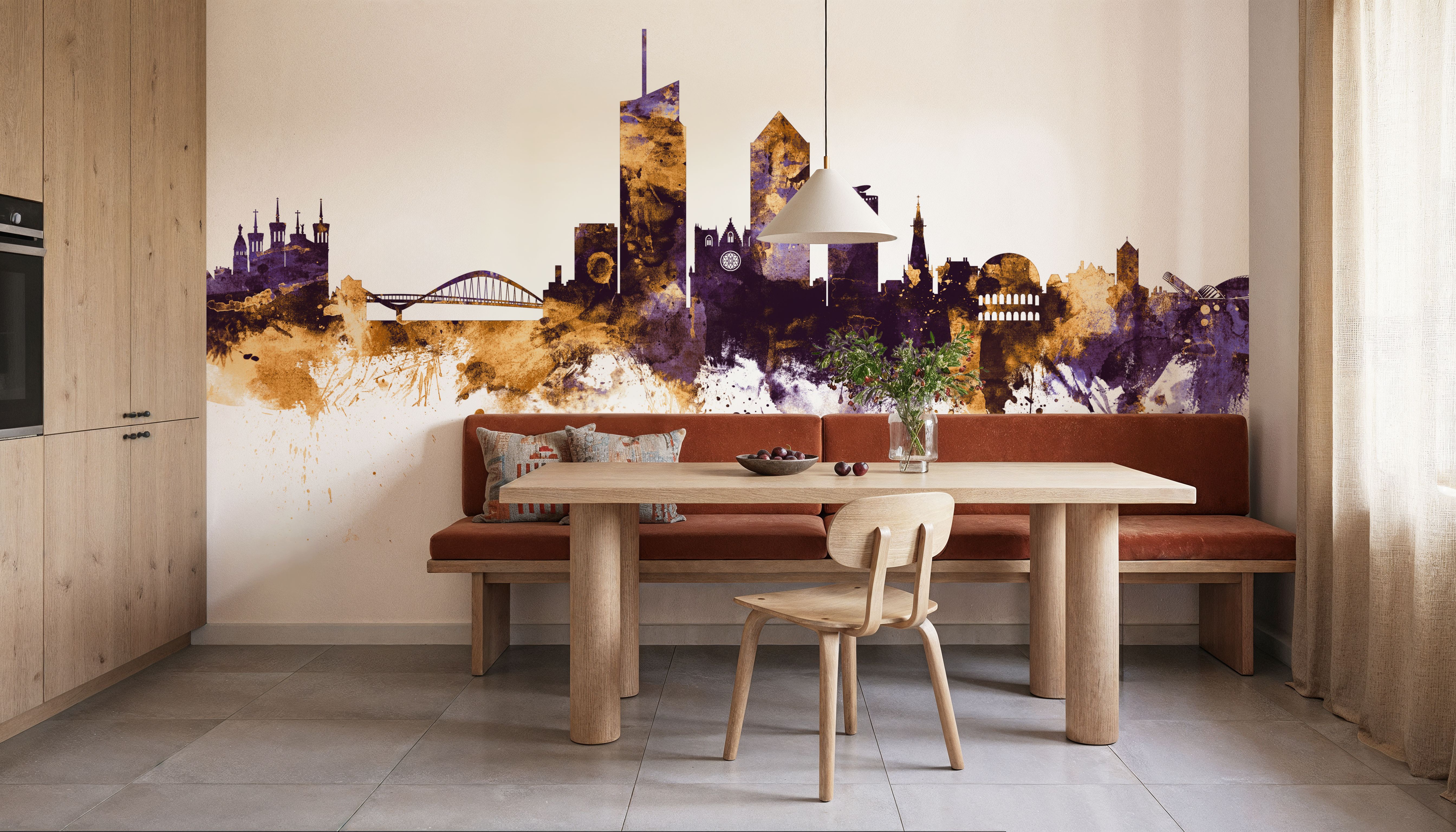 Lyon France Skyline Purlpe & Gold