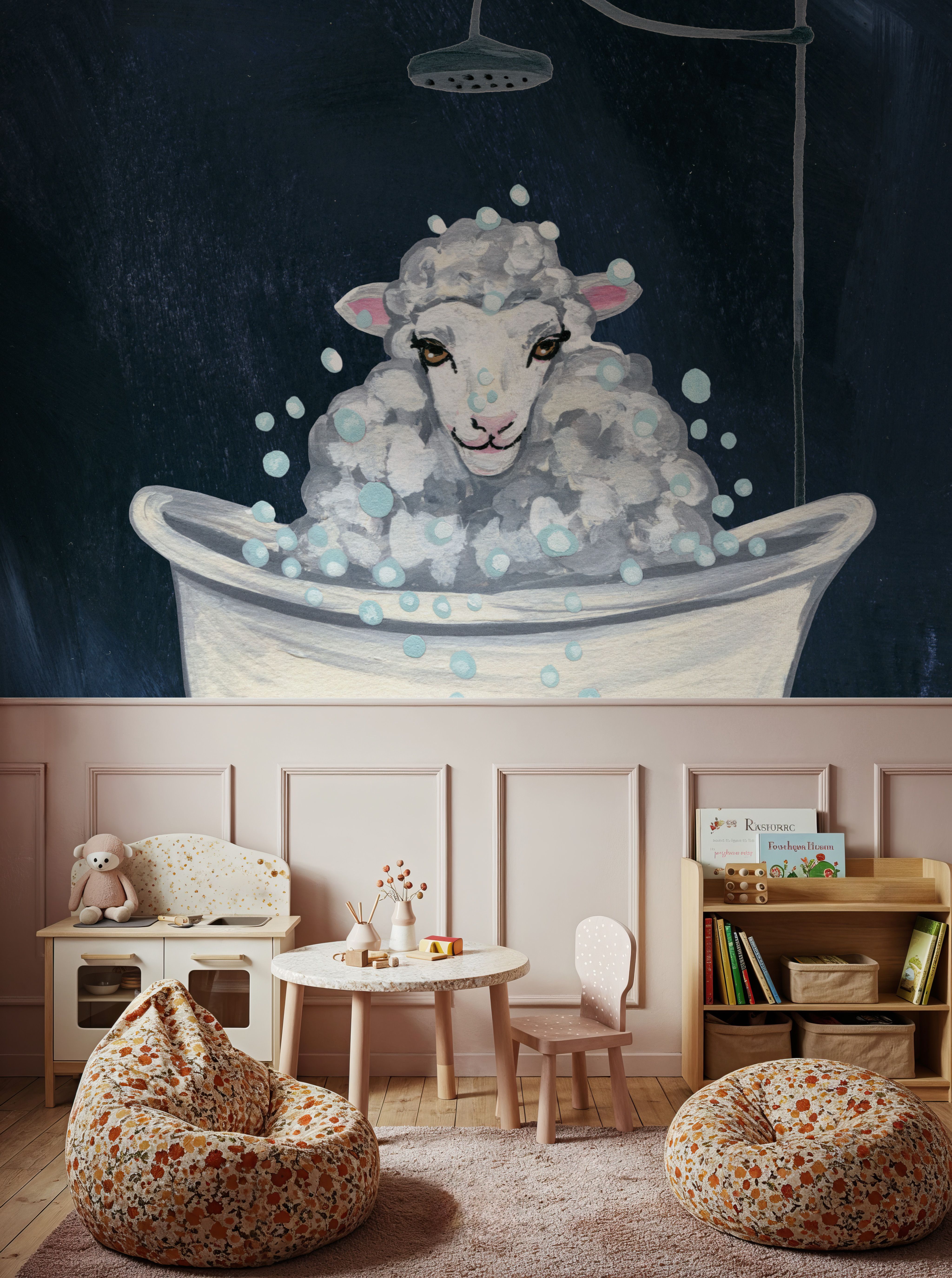Sheep in Tub and Suds Texture Dark
