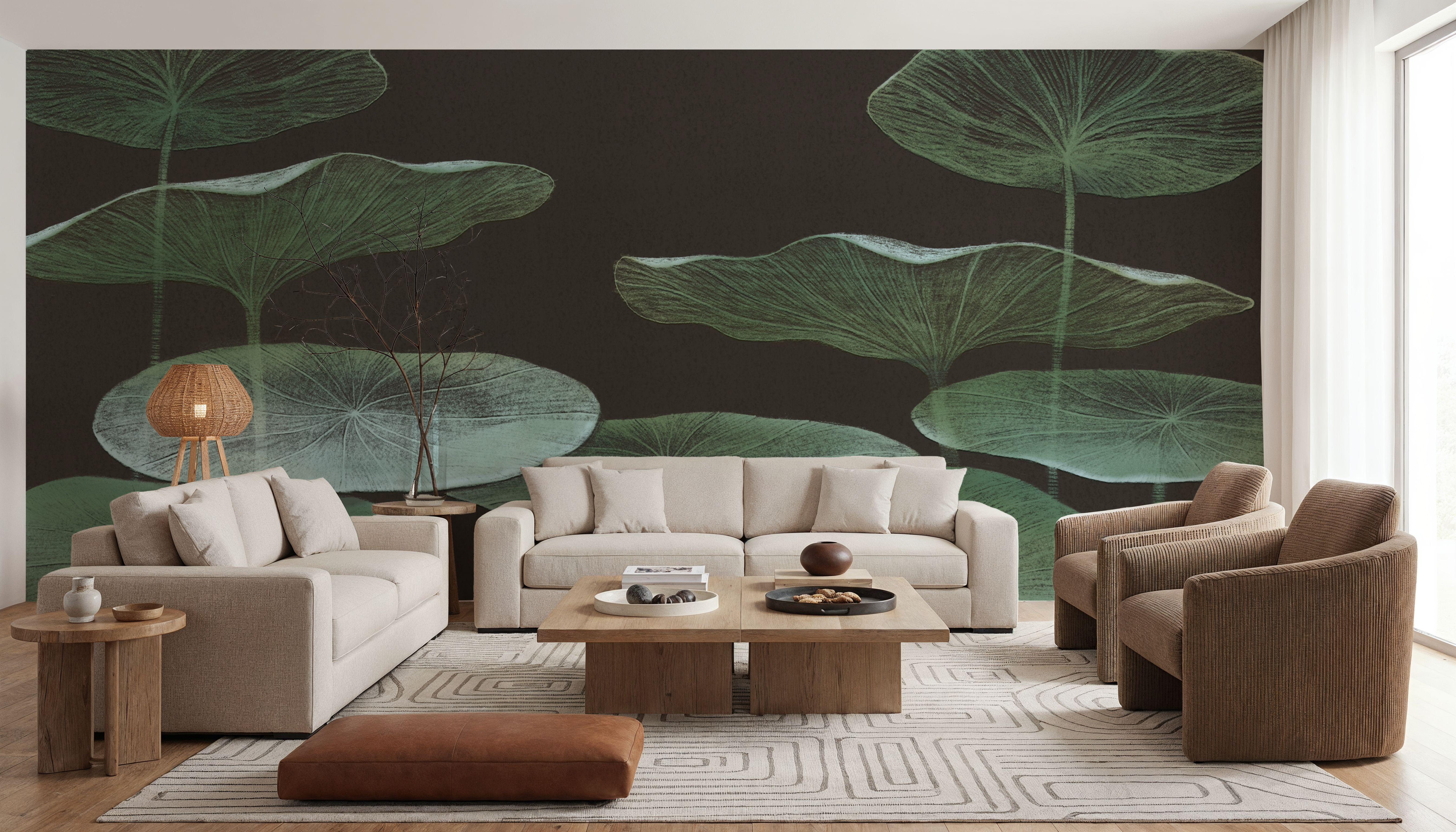 Subtle Water Lily Drawing, Black