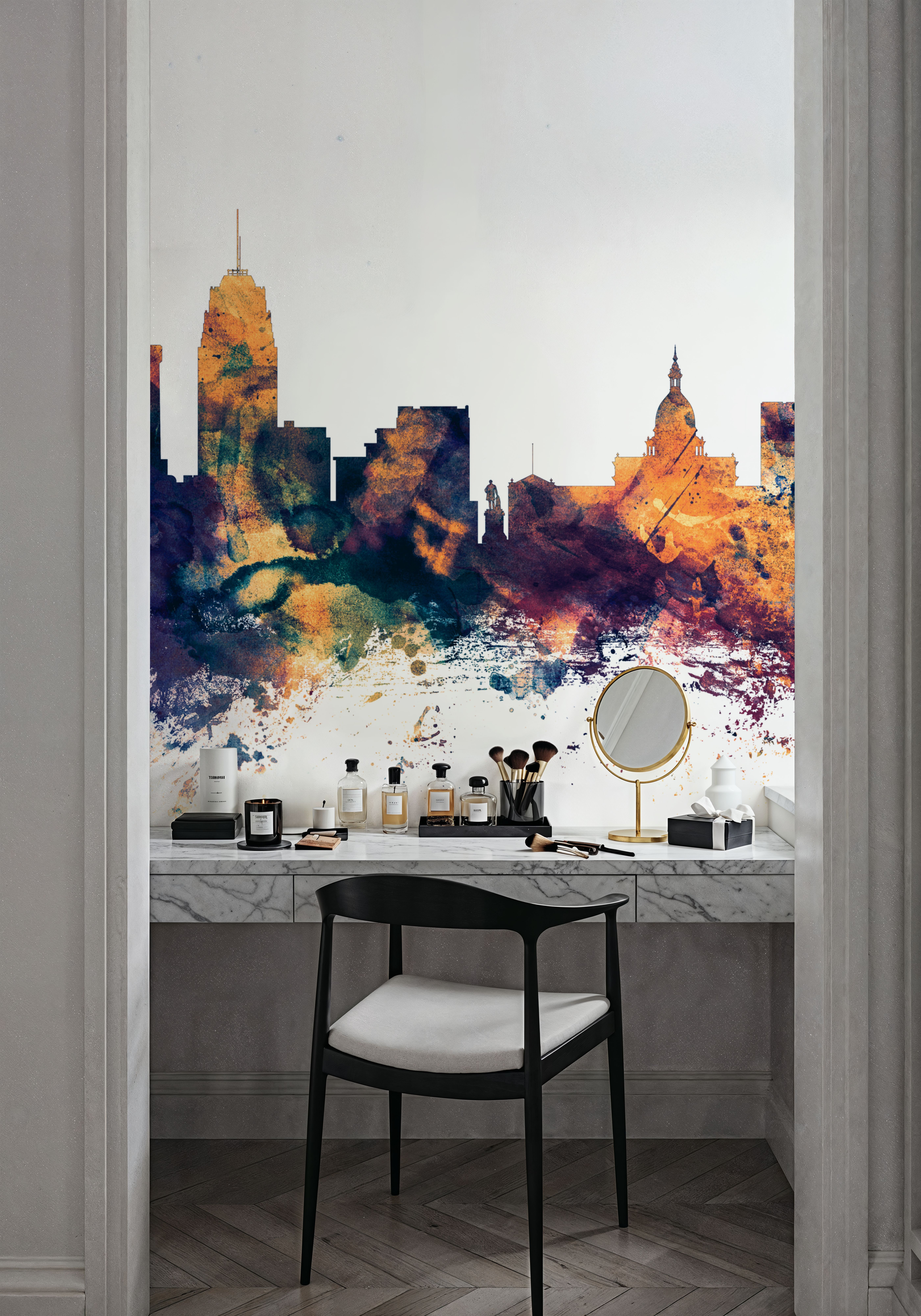 Lansing Michigan Skyline Blue & Bronze