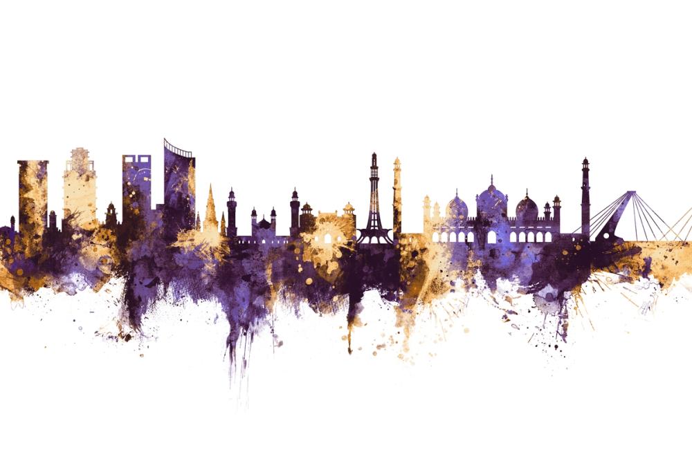 Lahore Pakistan Skyline Purple & Gold