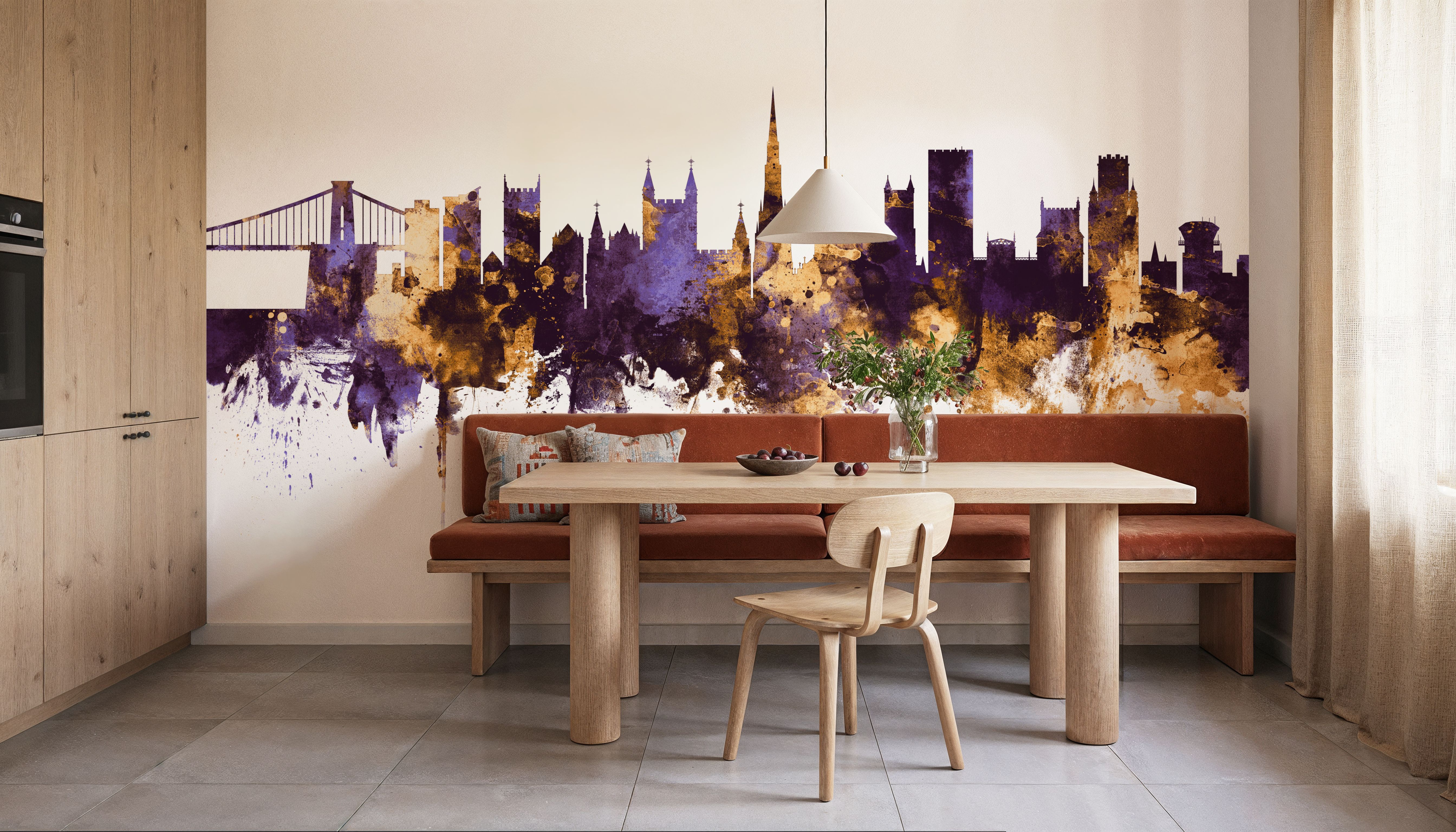 Bristol England Skyline Purple & Gold, Behang