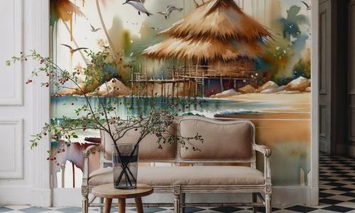 Island Serenity in Abstract Watercolor